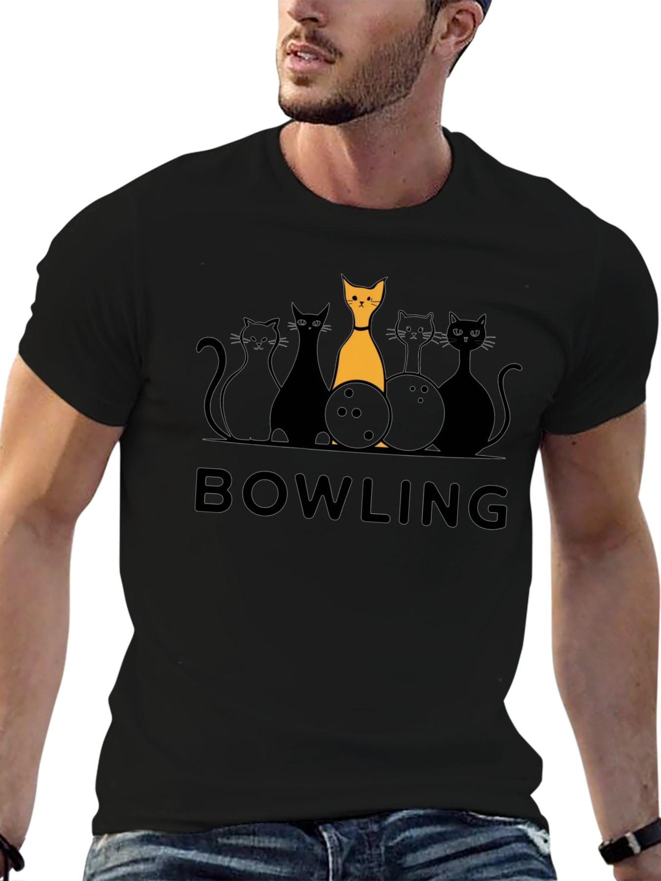 Bowling Cats Graphic T-Shirt - Novelty Tee