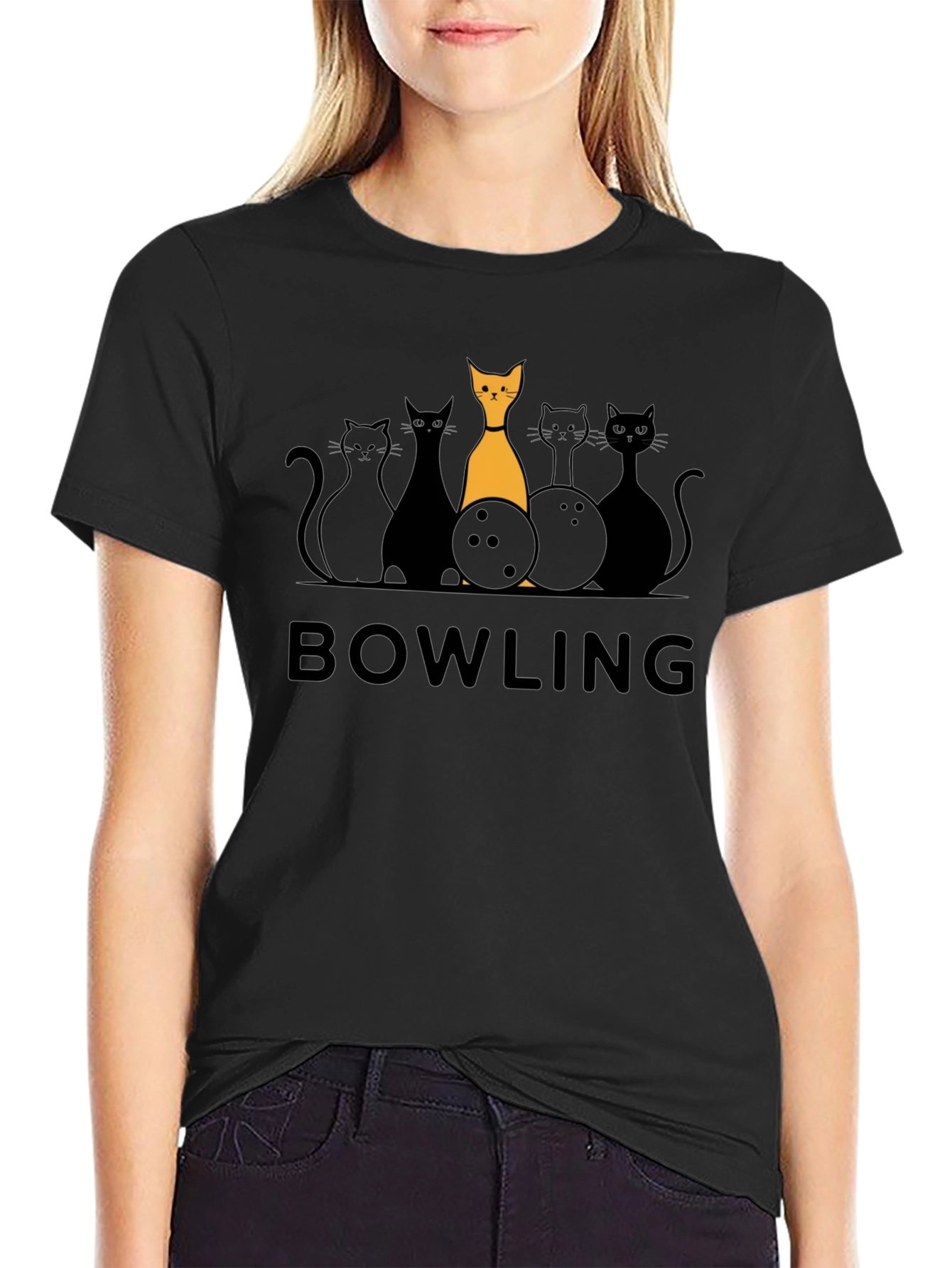 Bowling Cats Graphic T-Shirt - Novelty Tee