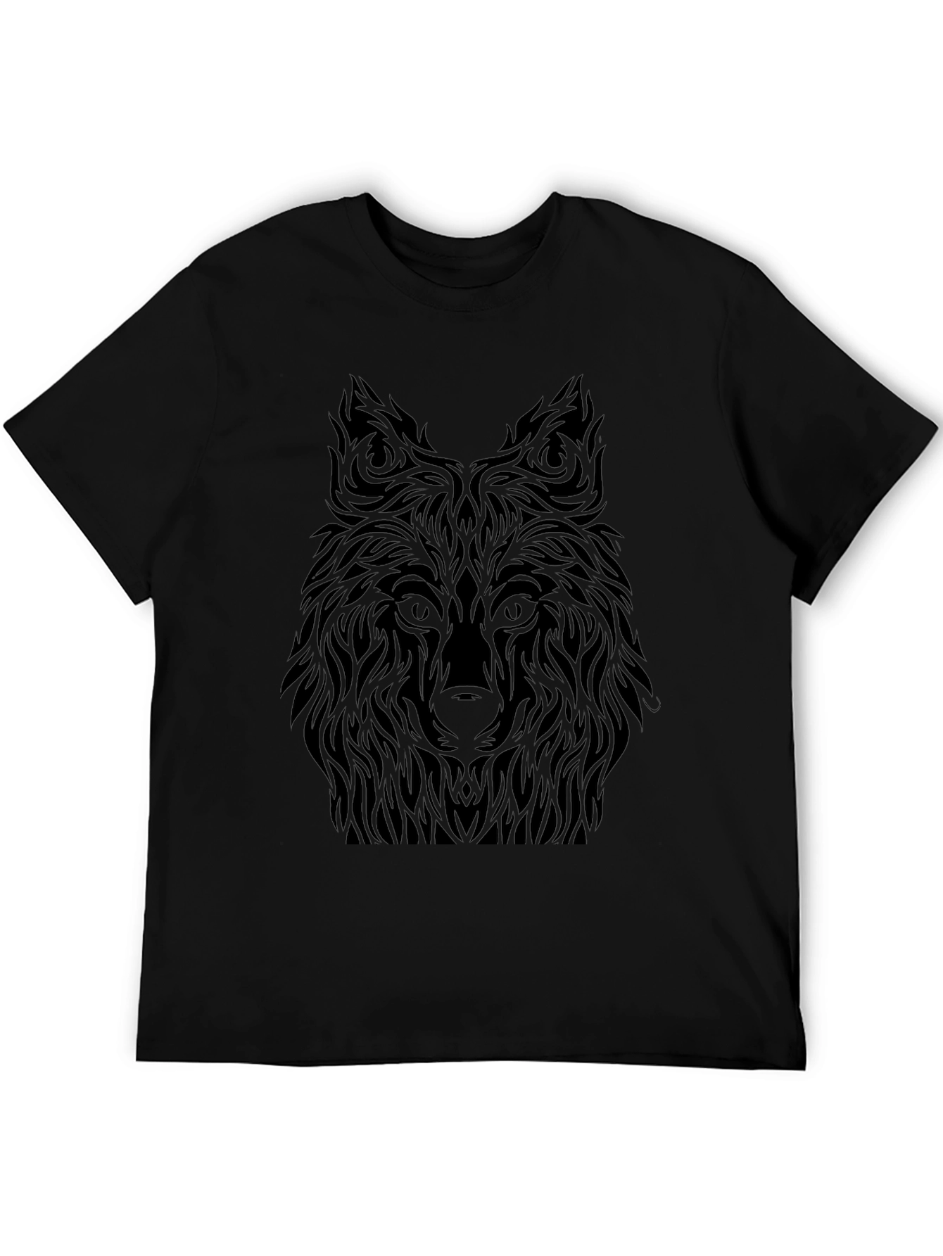 Black Wolf Graphic Tee - Tribal Design