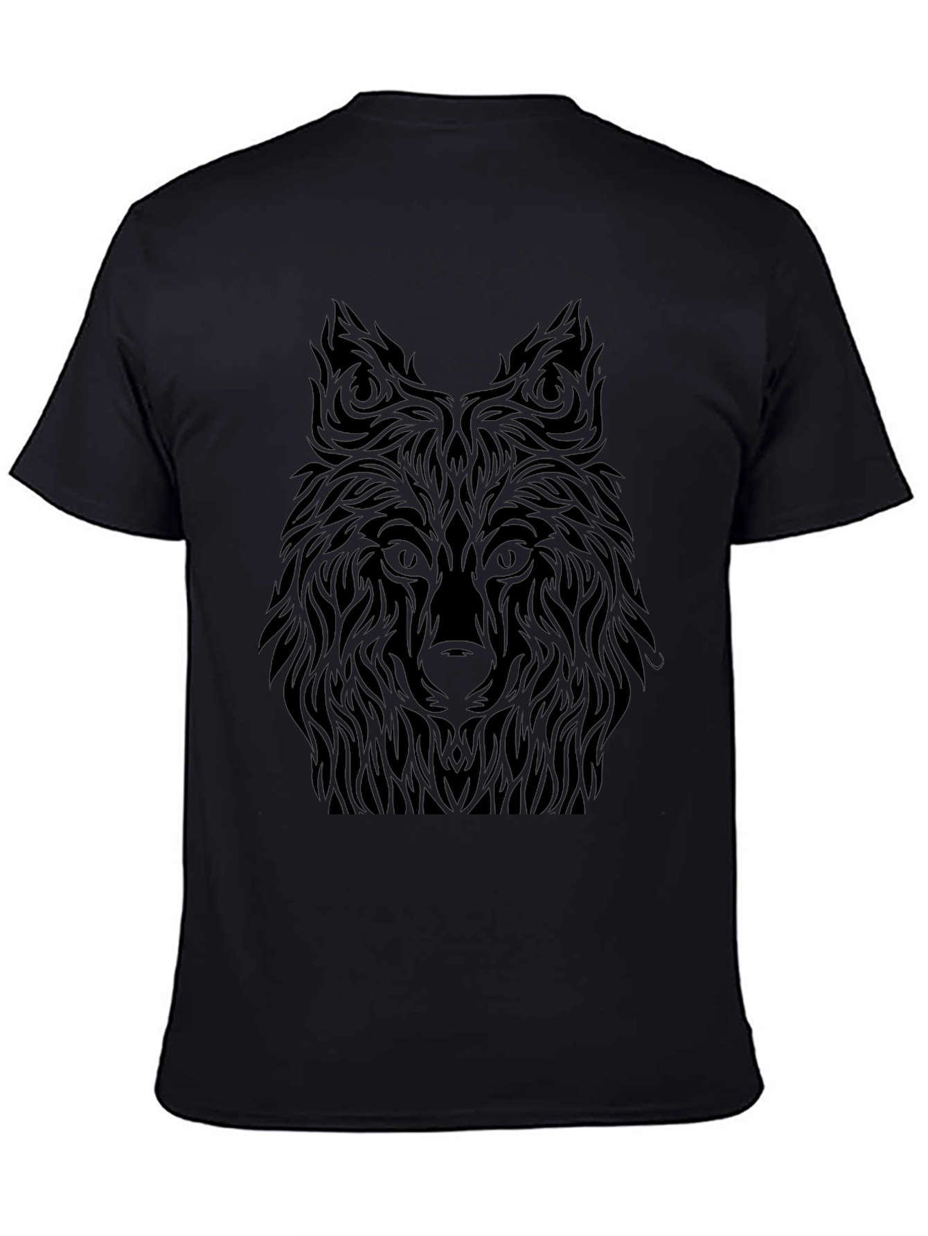 Black Wolf Graphic Tee - Tribal Design
