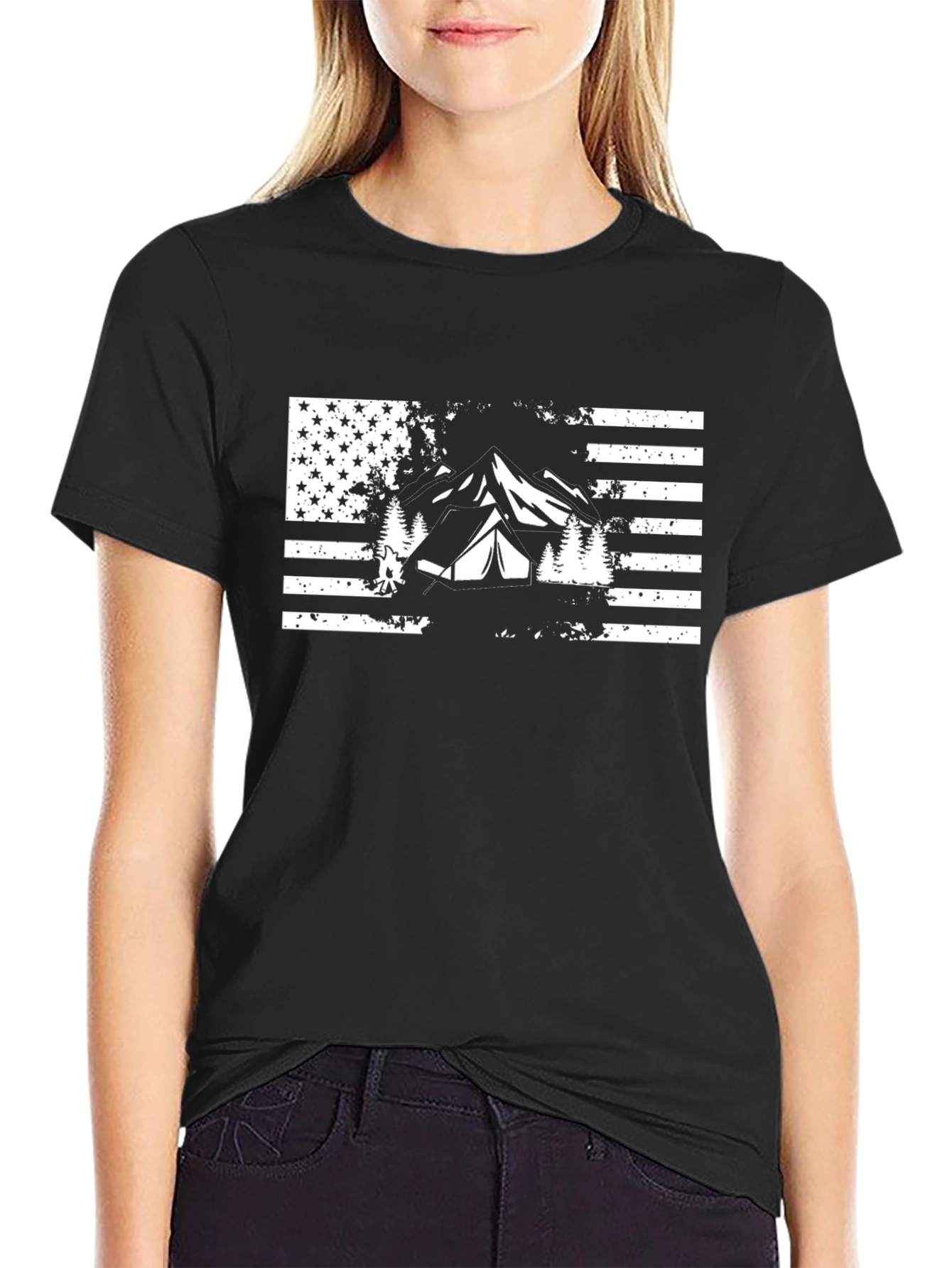 American Flag Camping T-Shirt