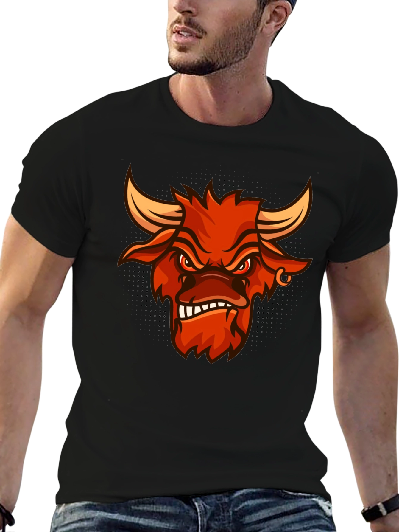 Angry Bull Graphic Tee - Black Cotton T-Shirt