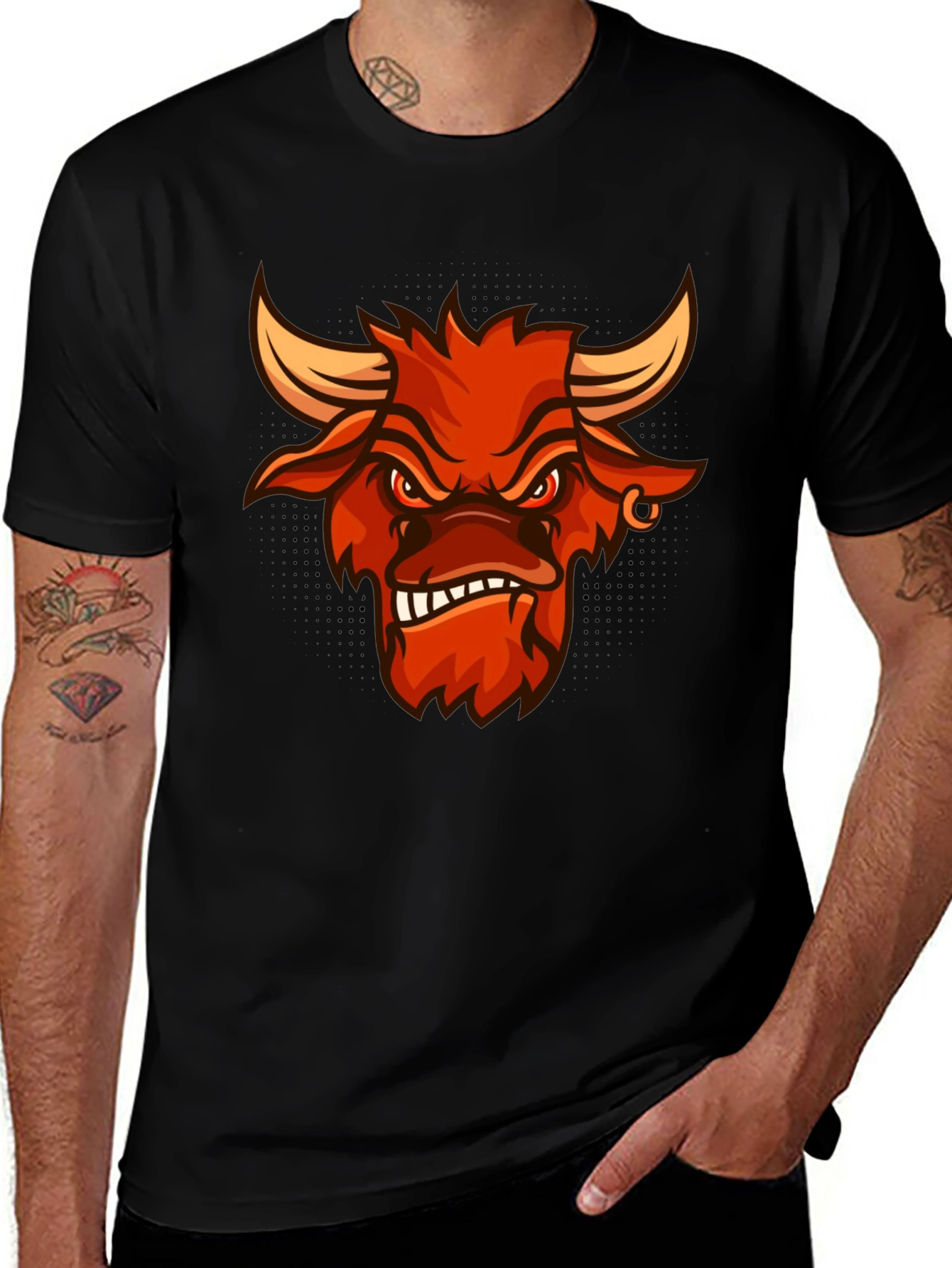 Angry Bull Graphic Tee - Black Cotton T-Shirt