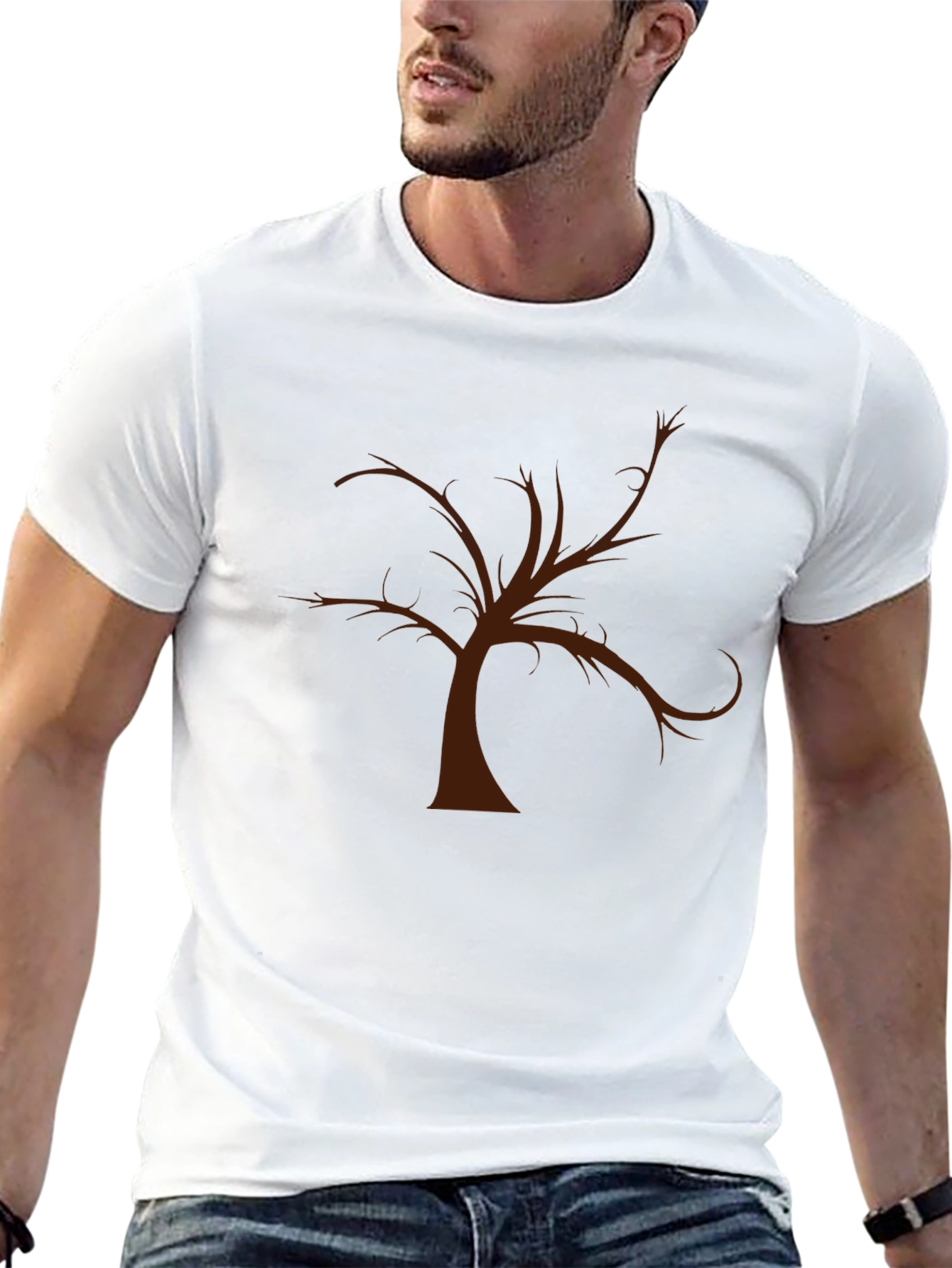 Unique Brown Tree Graphic Black T-Shirt