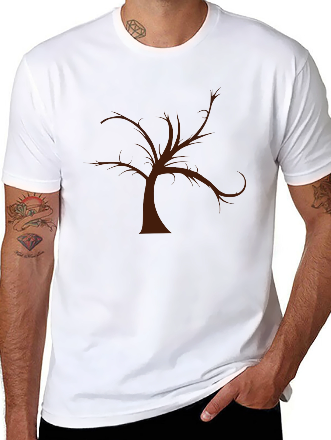 Unique Brown Tree Graphic Black T-Shirt