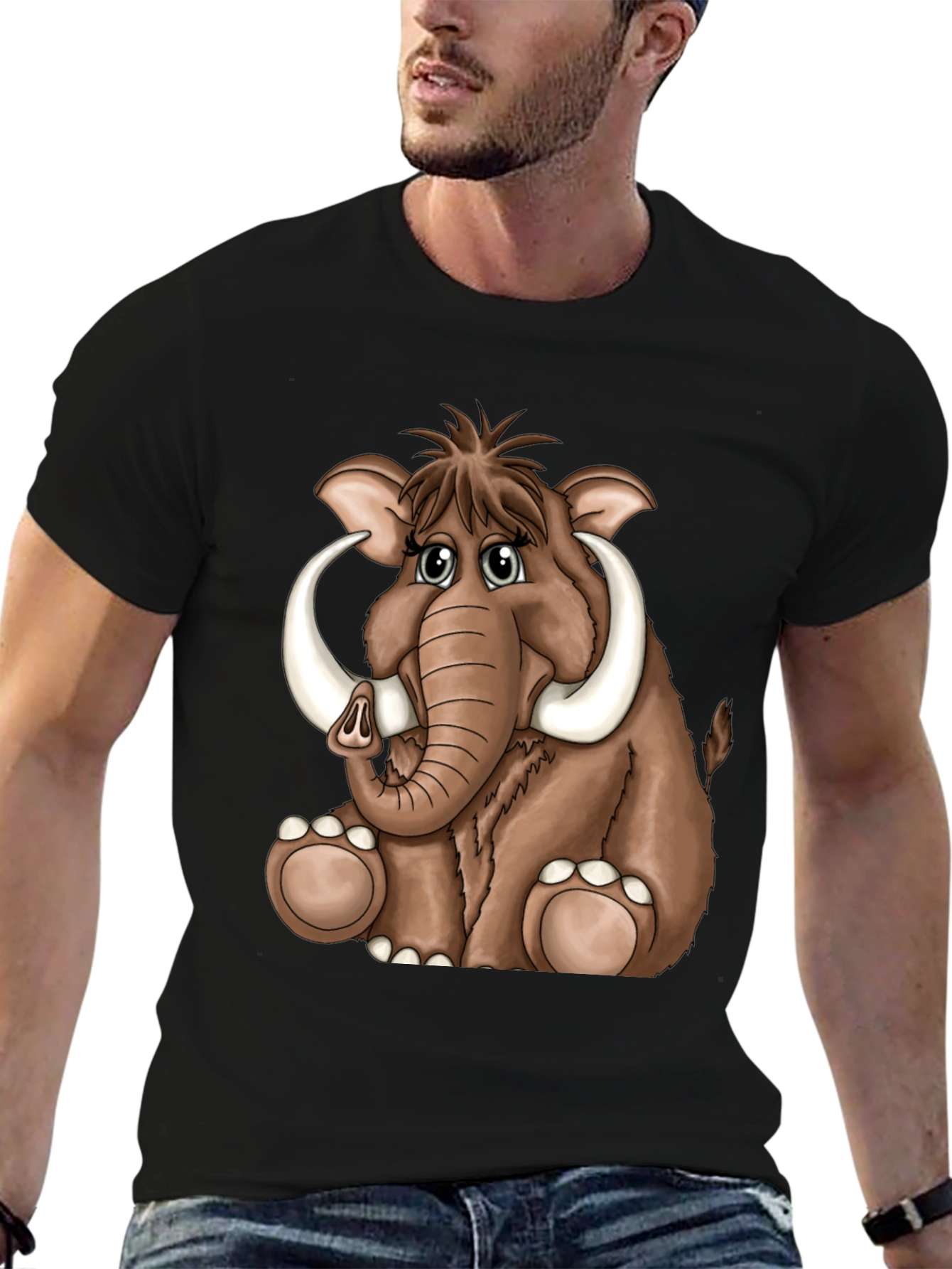 Cartoon Mammoth Graphic Tee - Black T-Shirt