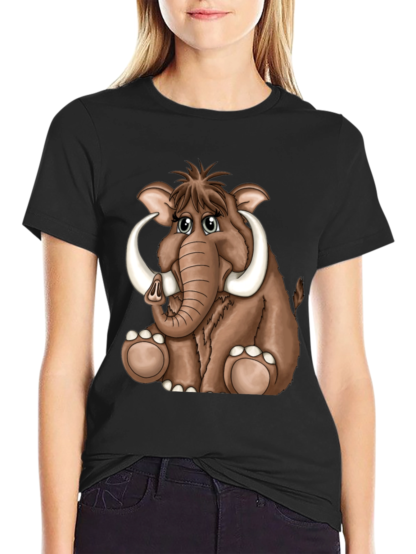 Cartoon Mammoth Graphic Tee - Black T-Shirt