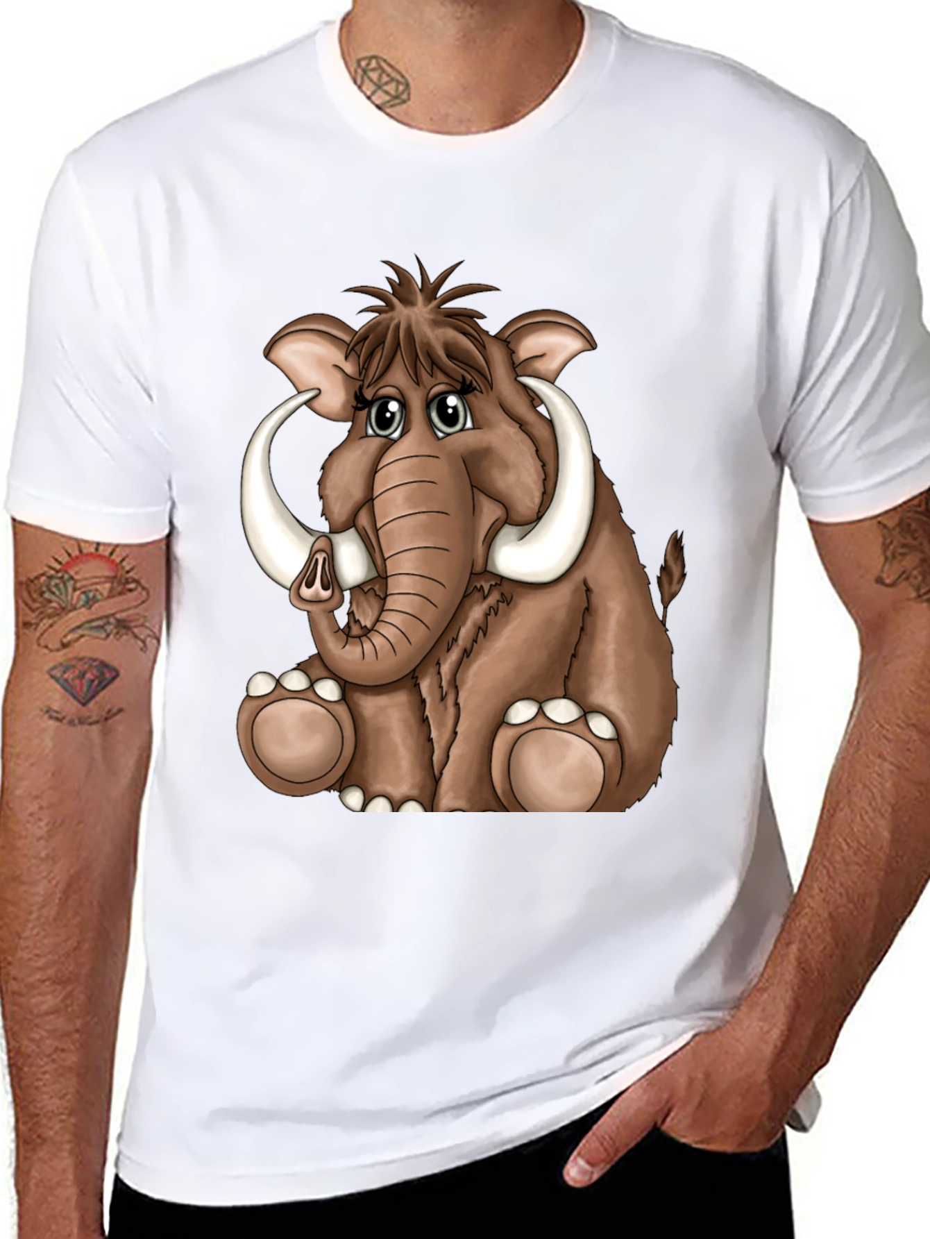 Cartoon Mammoth Graphic Tee - Black T-Shirt