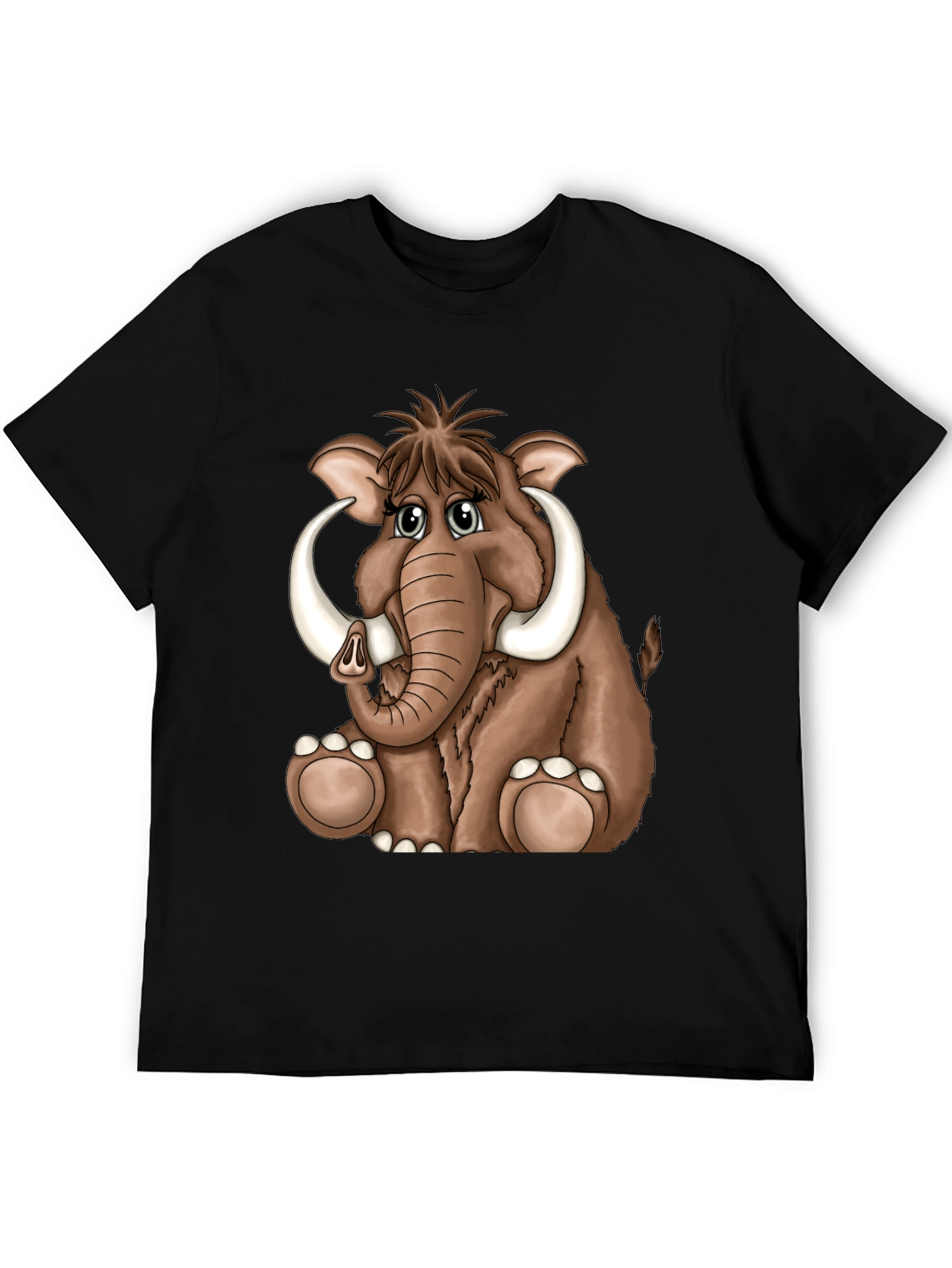 Cartoon Mammoth Graphic Tee - Black T-Shirt