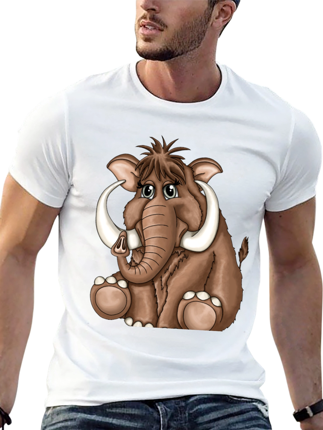 Cartoon Mammoth Graphic Tee - Black T-Shirt
