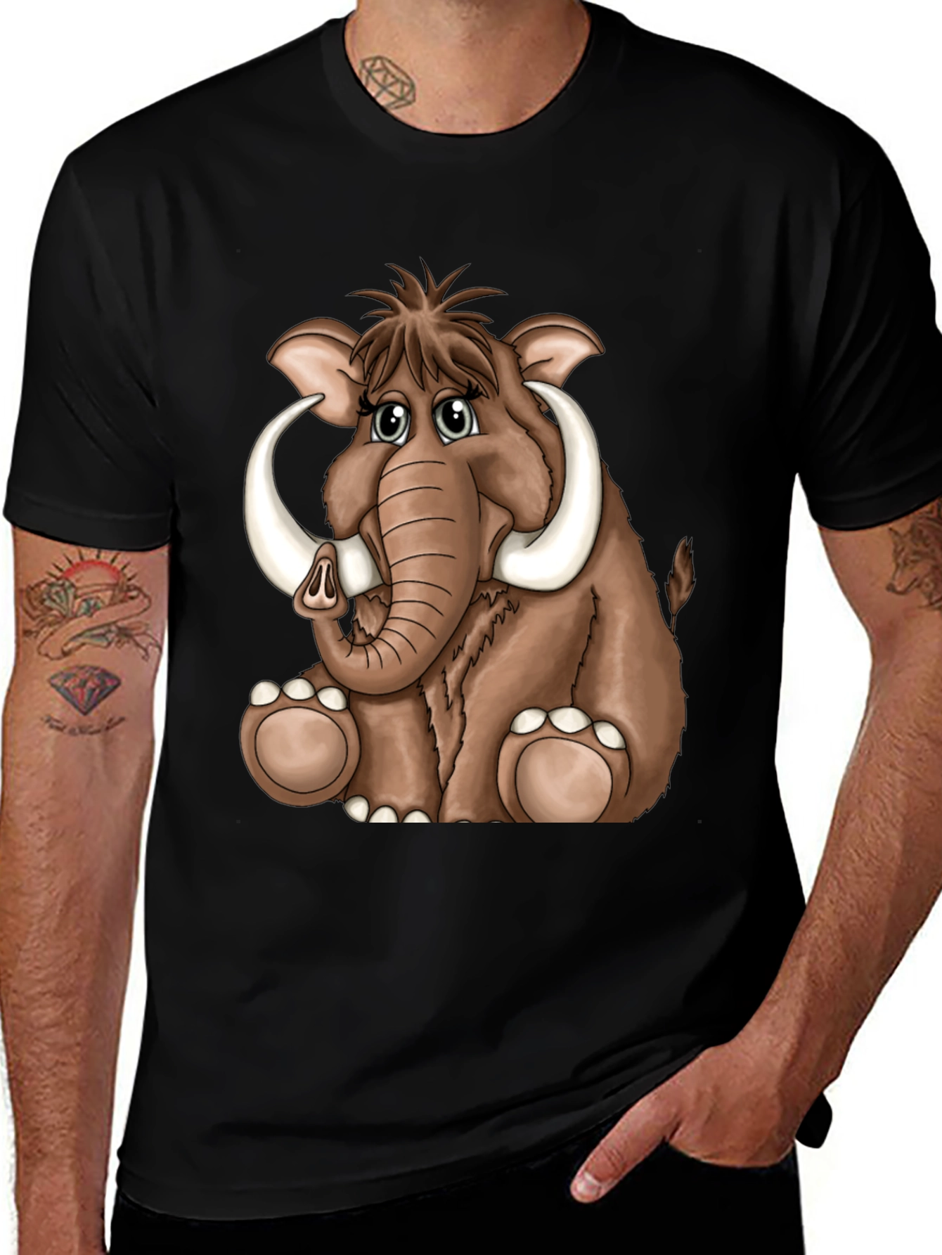 Cartoon Mammoth Graphic Tee - Black T-Shirt
