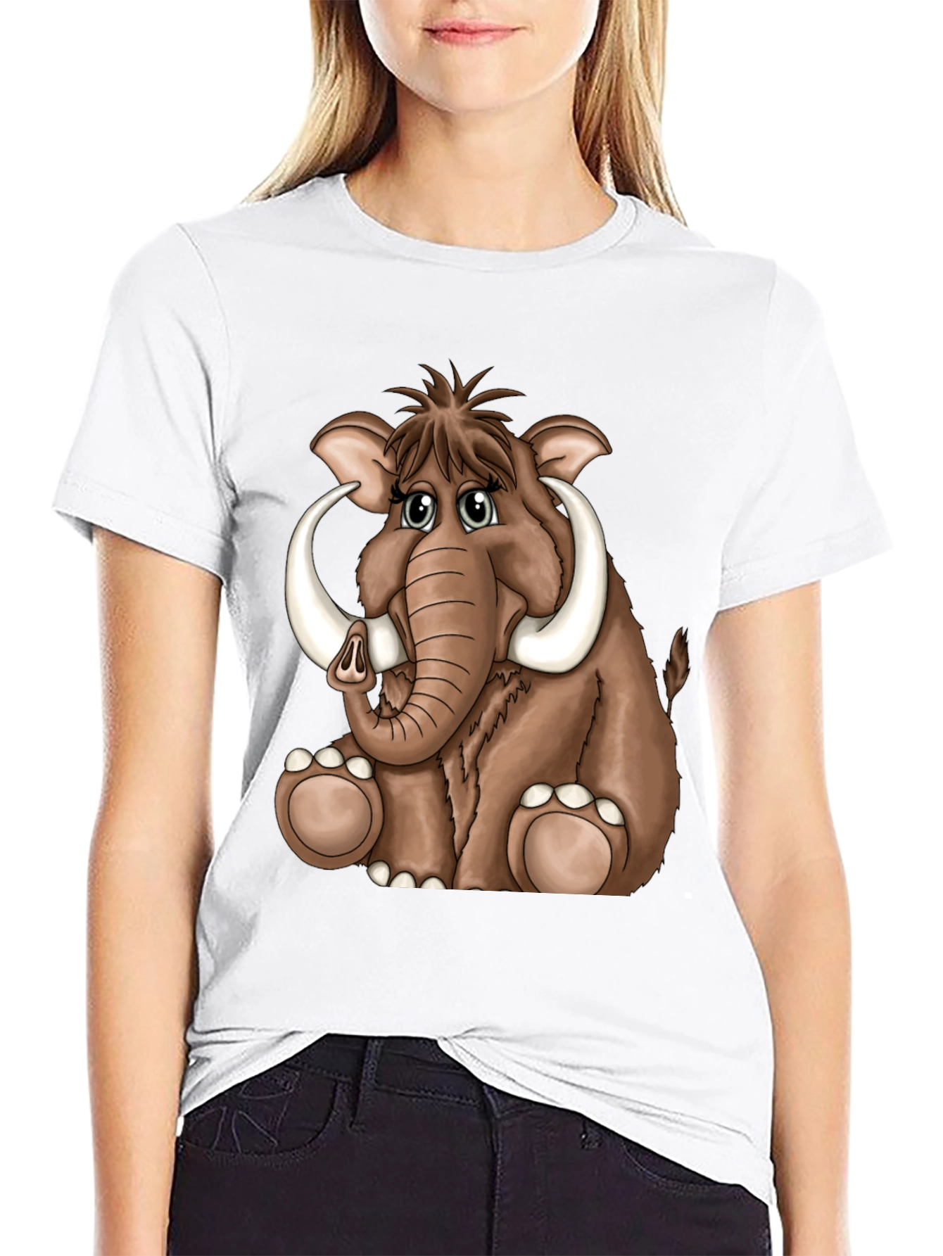 Cartoon Mammoth Graphic Tee - Black T-Shirt