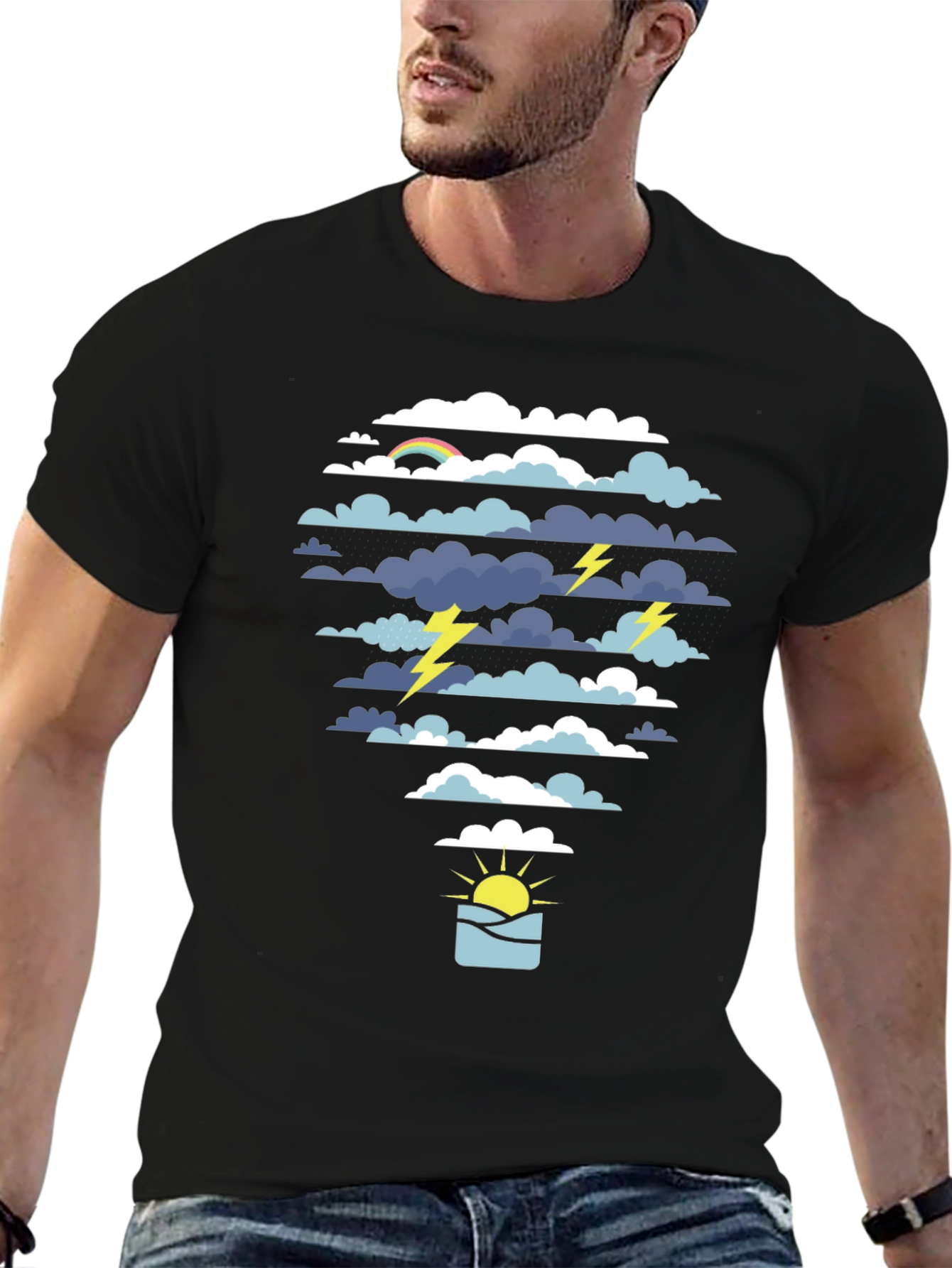 Weather Graphic Tee - Black Cotton T-Shirt