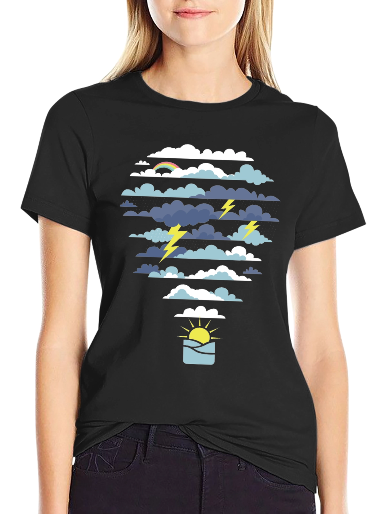 Weather Graphic Tee - Black Cotton T-Shirt