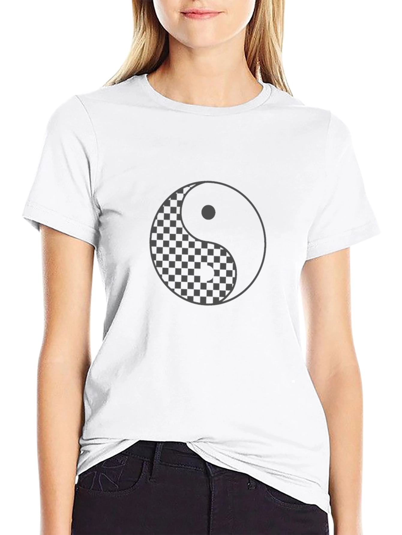 Yin Yang Checkered Graphic T-Shirt - Casual Comfort