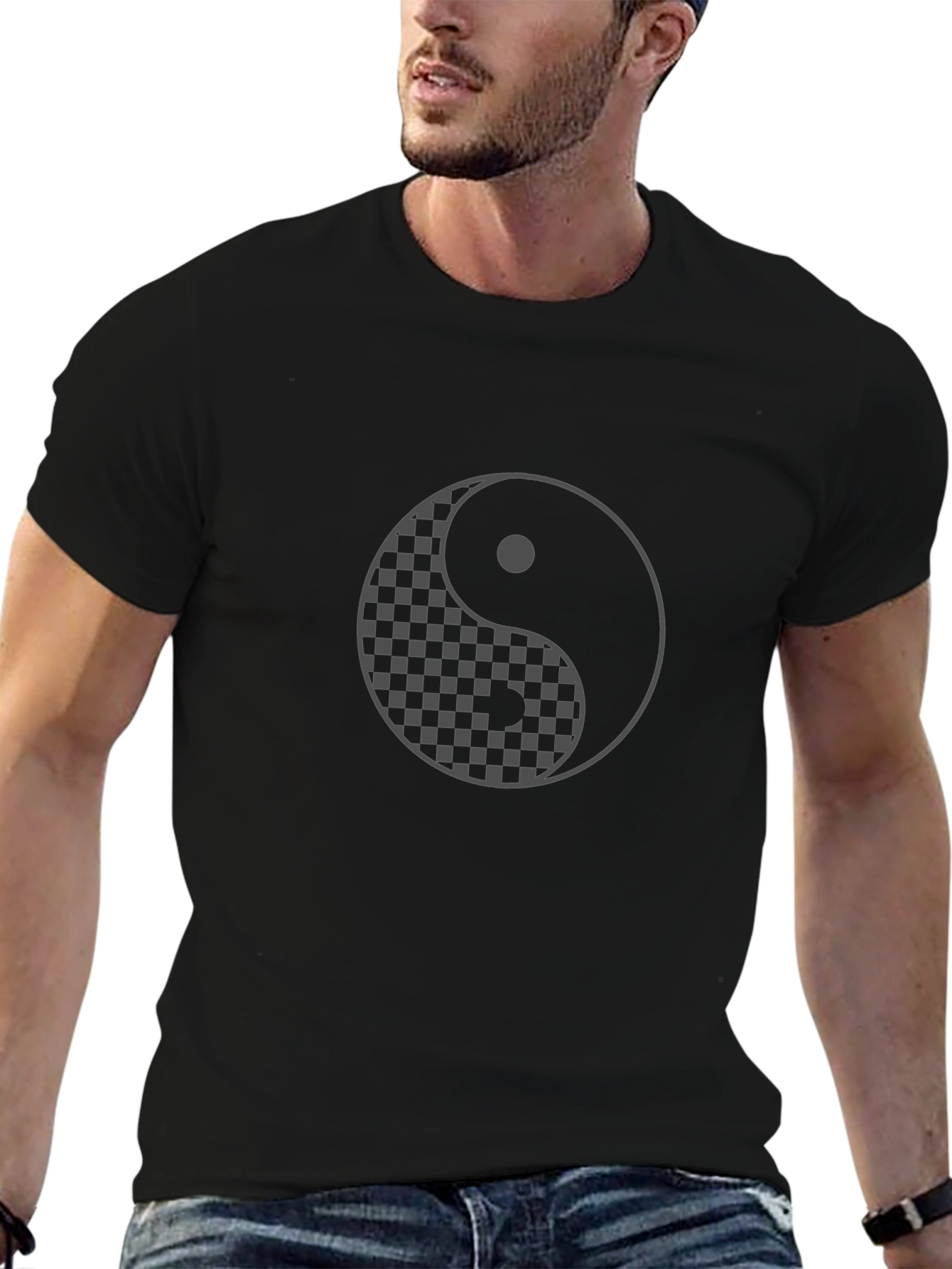 Yin Yang Checkered Graphic T-Shirt - Casual Comfort