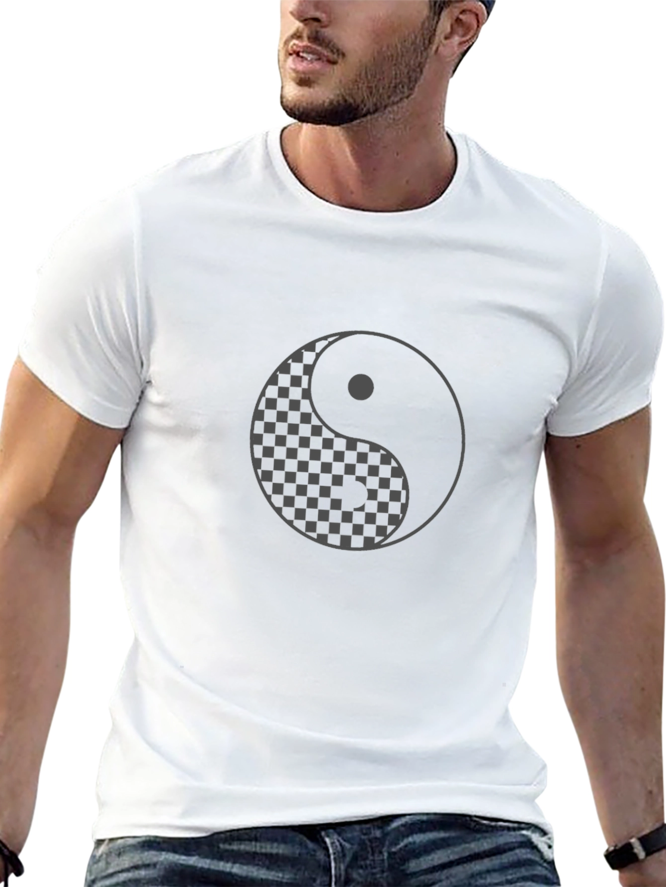 Yin Yang Checkered Graphic T-Shirt - Casual Comfort