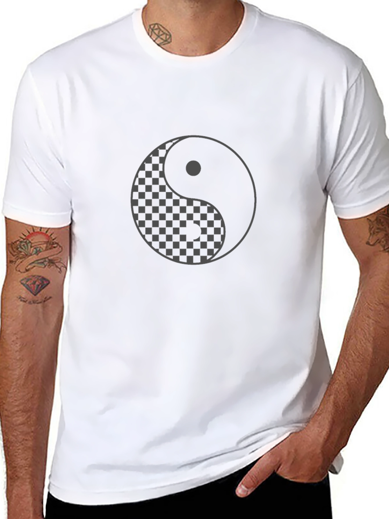 Yin Yang Checkered Graphic T-Shirt - Casual Comfort