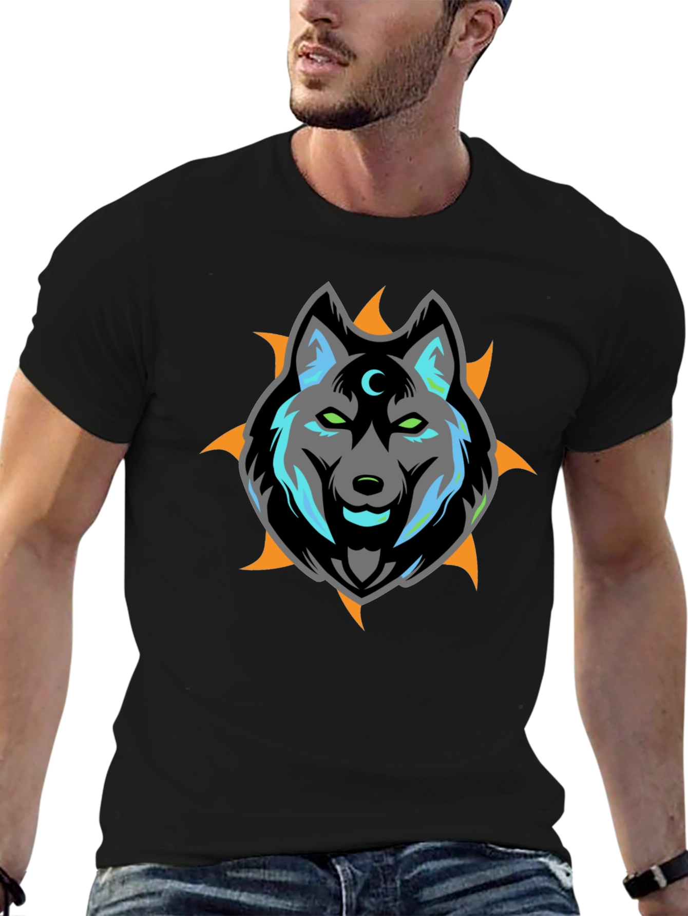 Wolf Moon Graphic Print Black T-Shirt