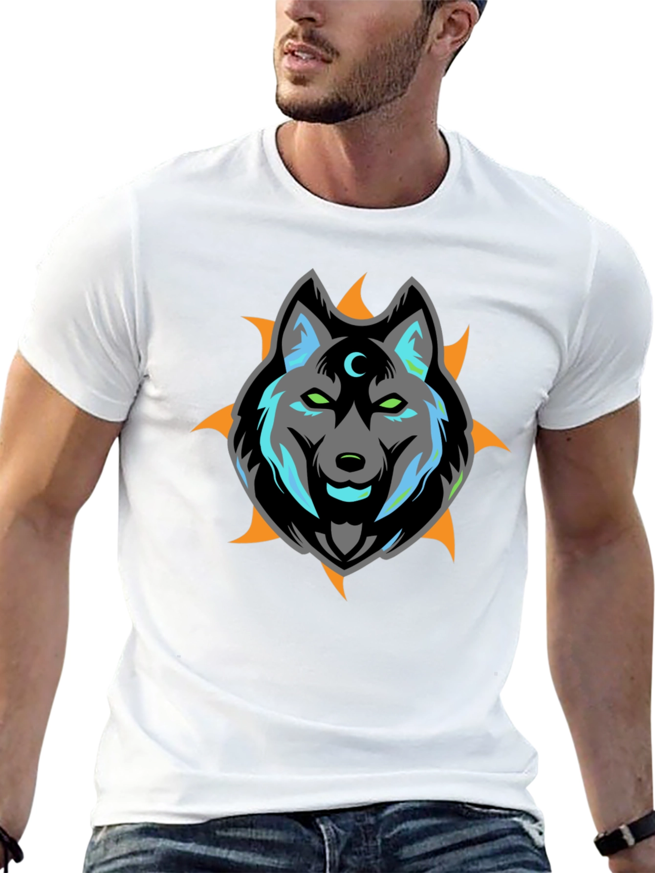 Wolf Moon Graphic Print Black T-Shirt