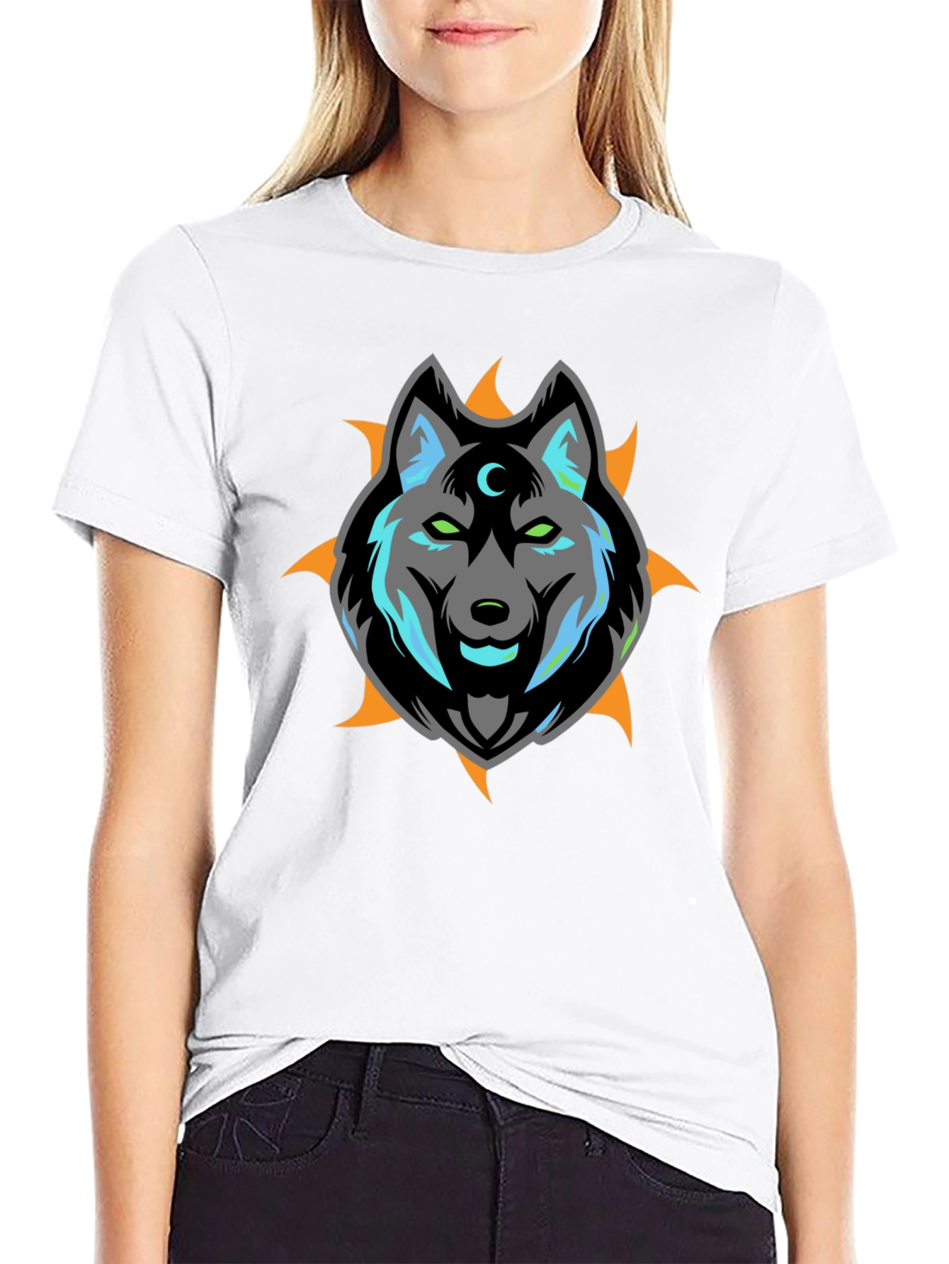 Wolf Moon Graphic Print Black T-Shirt