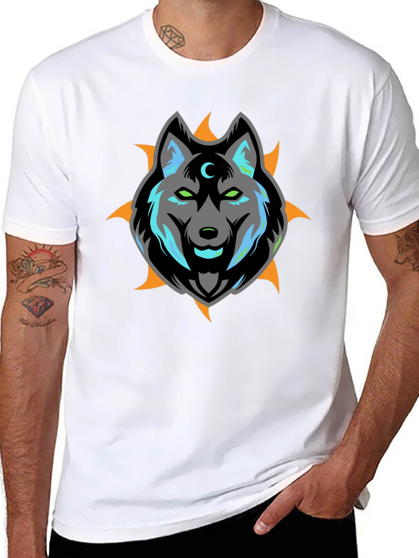 Wolf Moon Graphic Print Black T-Shirt