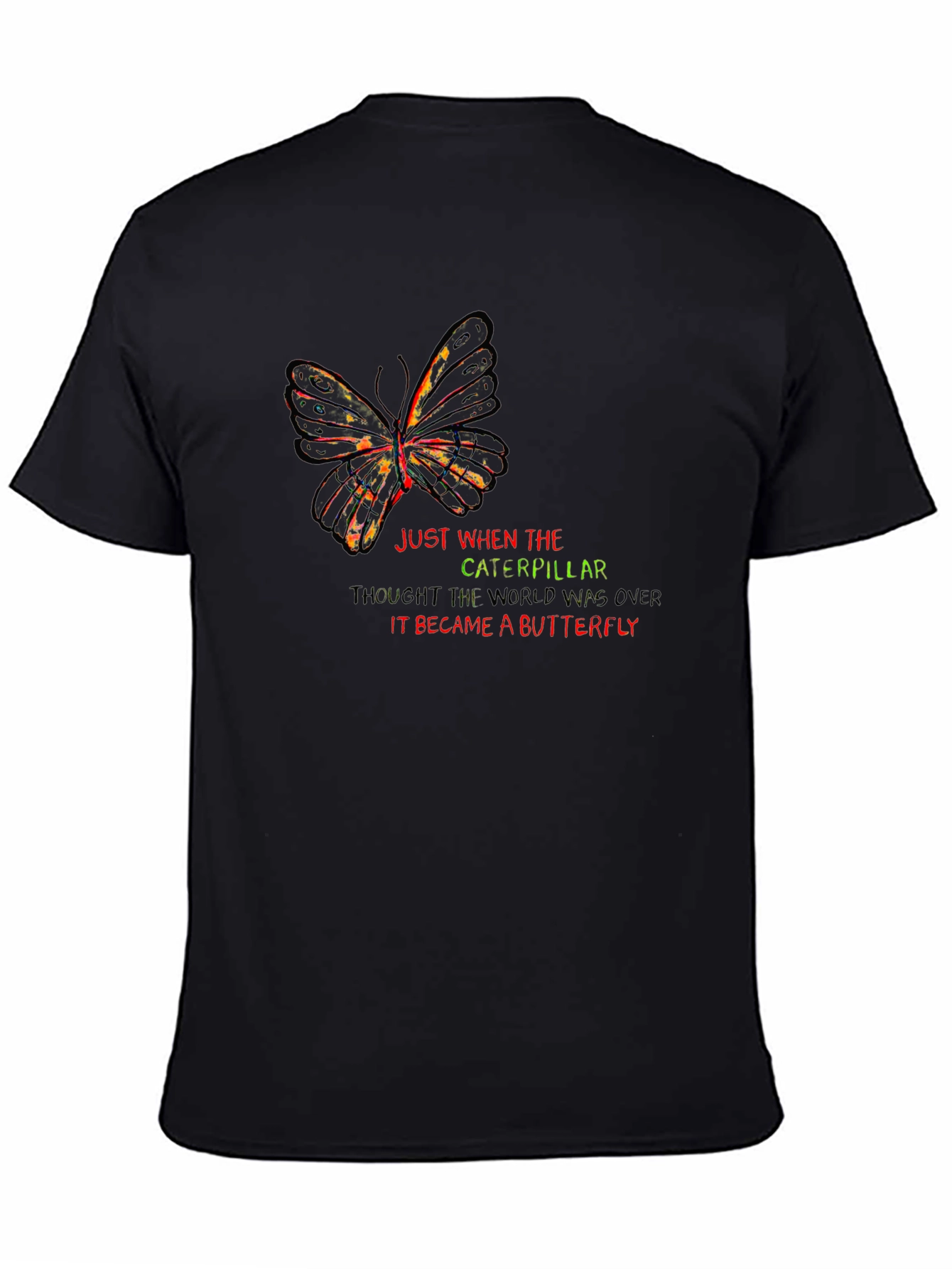 Butterfly Metamorphosis Black Graphic T-Shirt