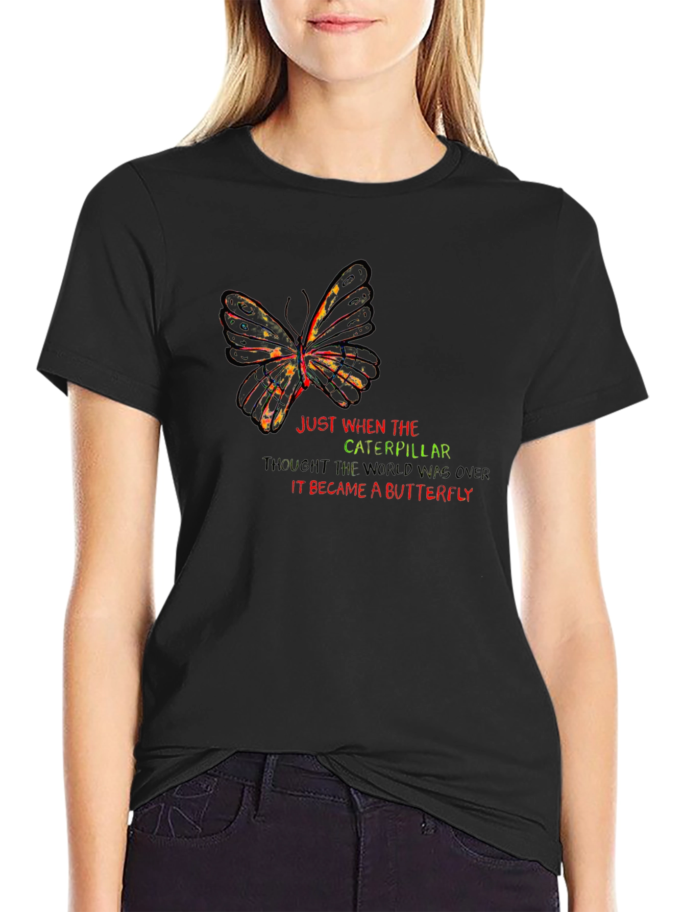 Butterfly Metamorphosis Black Graphic T-Shirt