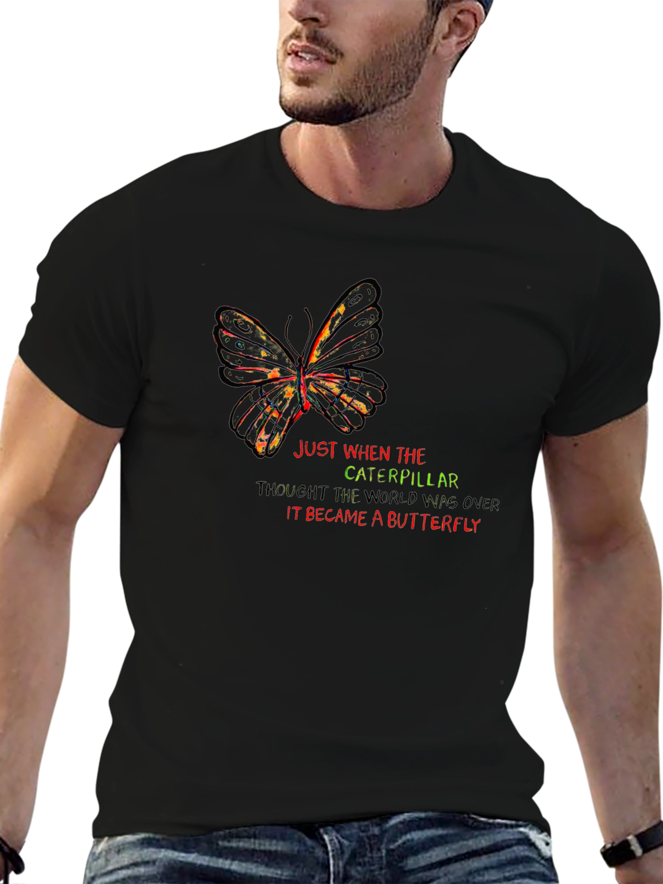 Butterfly Metamorphosis Black Graphic T-Shirt