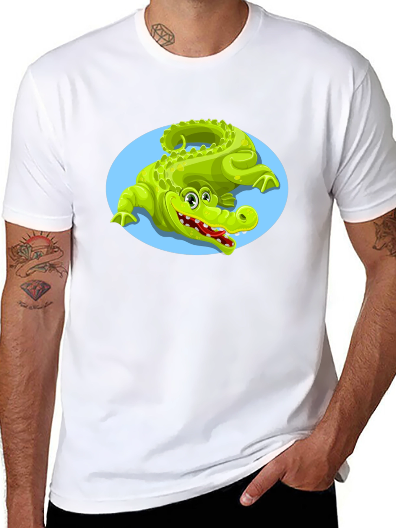 Cartoon Crocodile Graphic Tee - Unisex Black T-Shirt