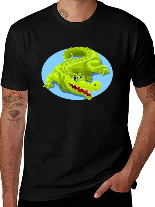 Cartoon Crocodile Graphic Tee - Unisex Black T-Shirt