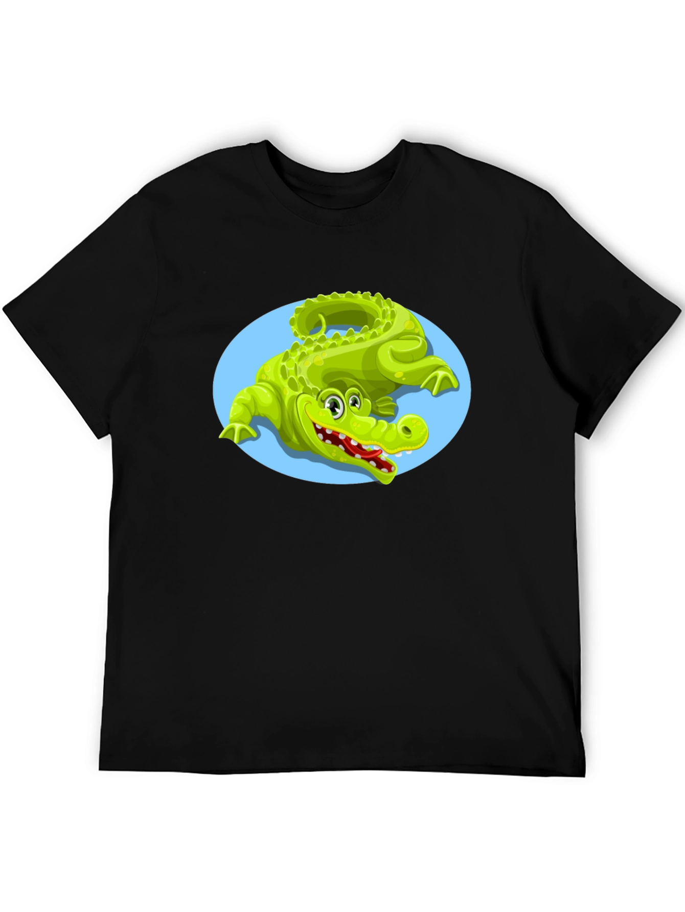 Cartoon Crocodile Graphic Tee - Unisex Black T-Shirt