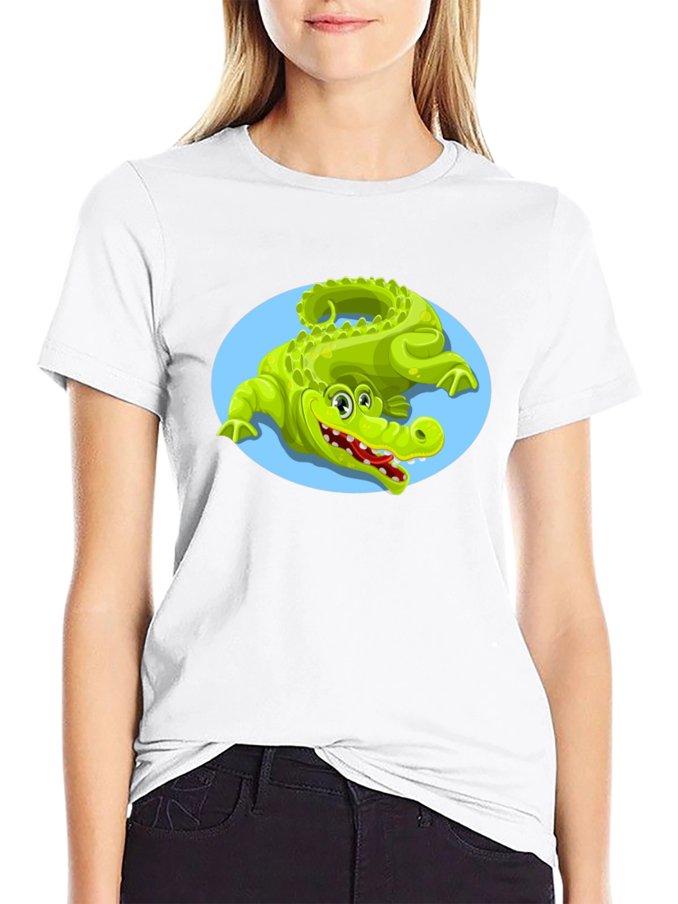 Cartoon Crocodile Graphic Tee - Unisex Black T-Shirt