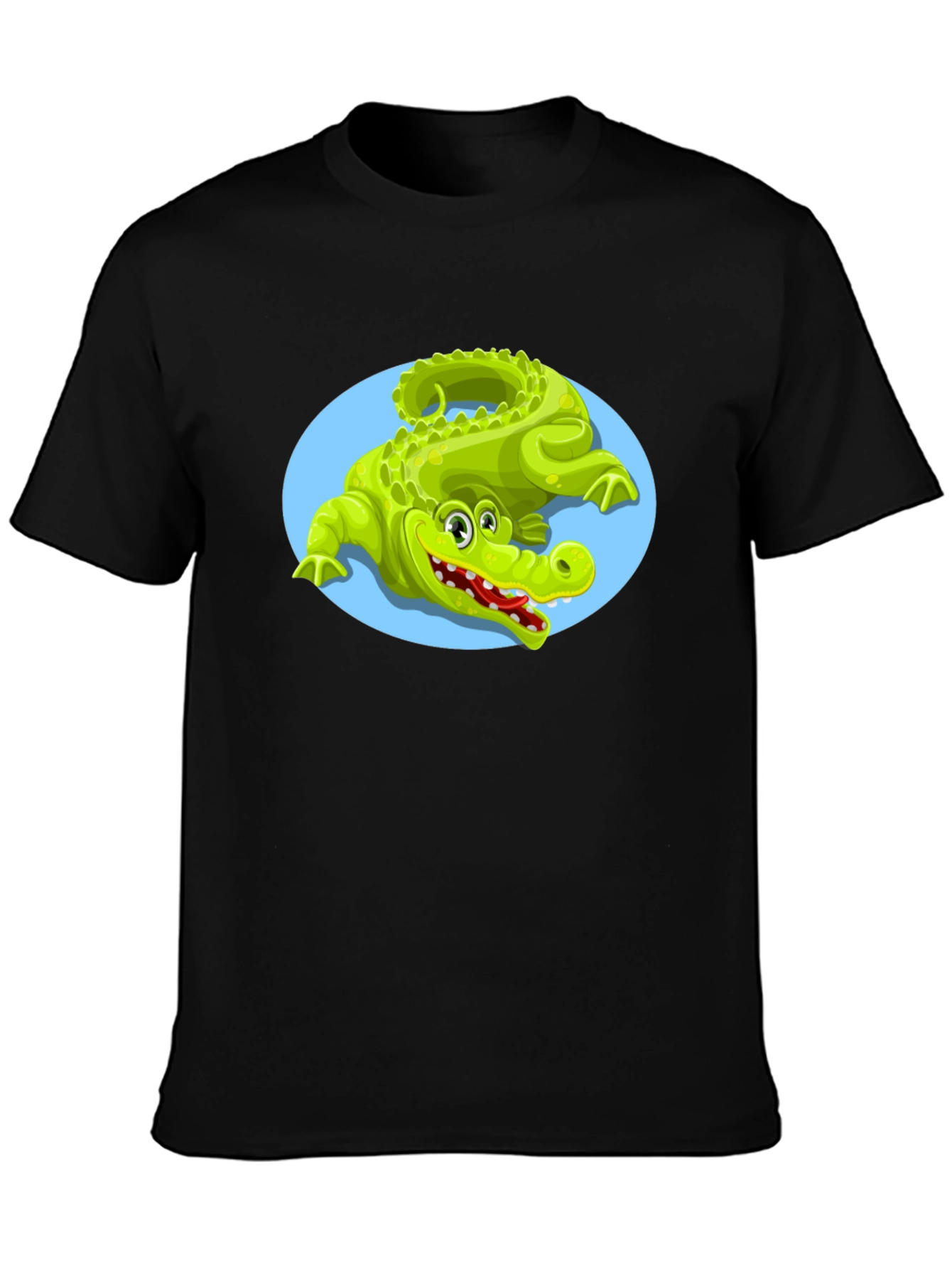 Cartoon Crocodile Graphic Tee - Unisex Black T-Shirt