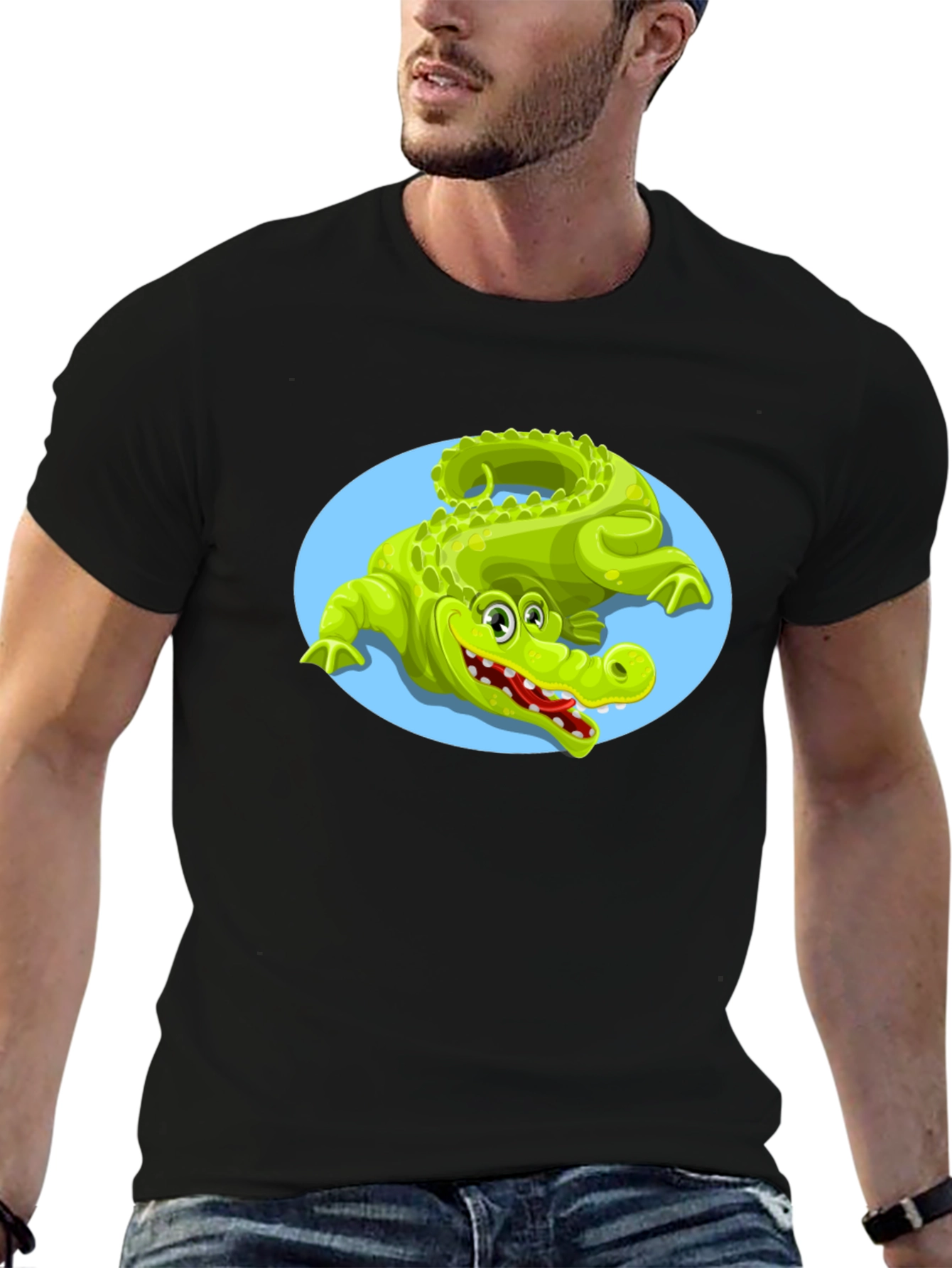 Cartoon Crocodile Graphic Tee - Unisex Black T-Shirt