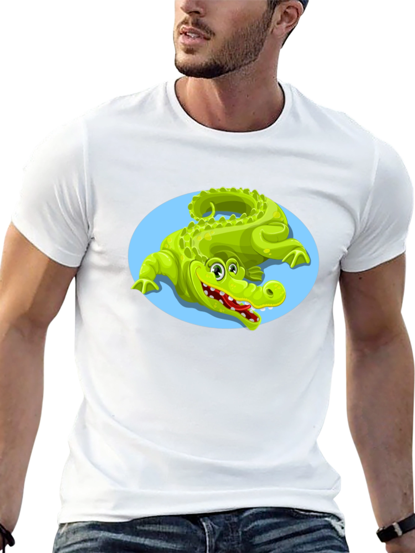 Cartoon Crocodile Graphic Tee - Unisex Black T-Shirt