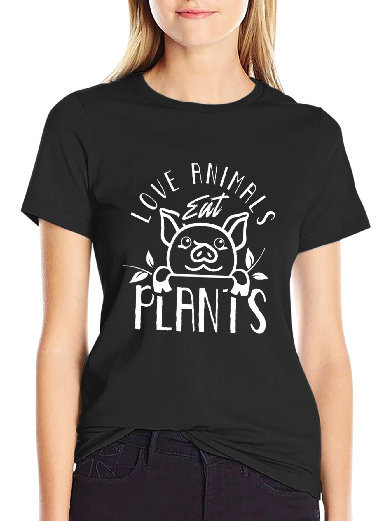 Vegan Love Animals Eat Plants Black T-Shirt