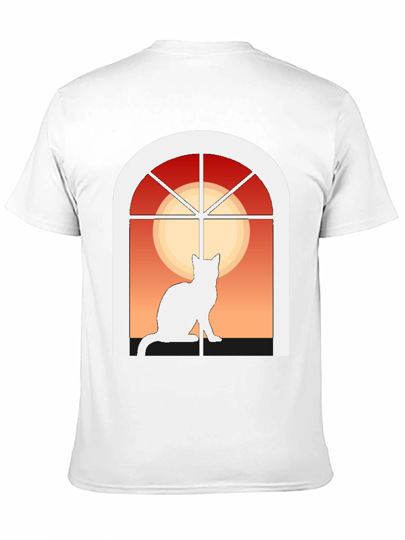 Cat Window Silhouette T-Shirt - Artistic Design