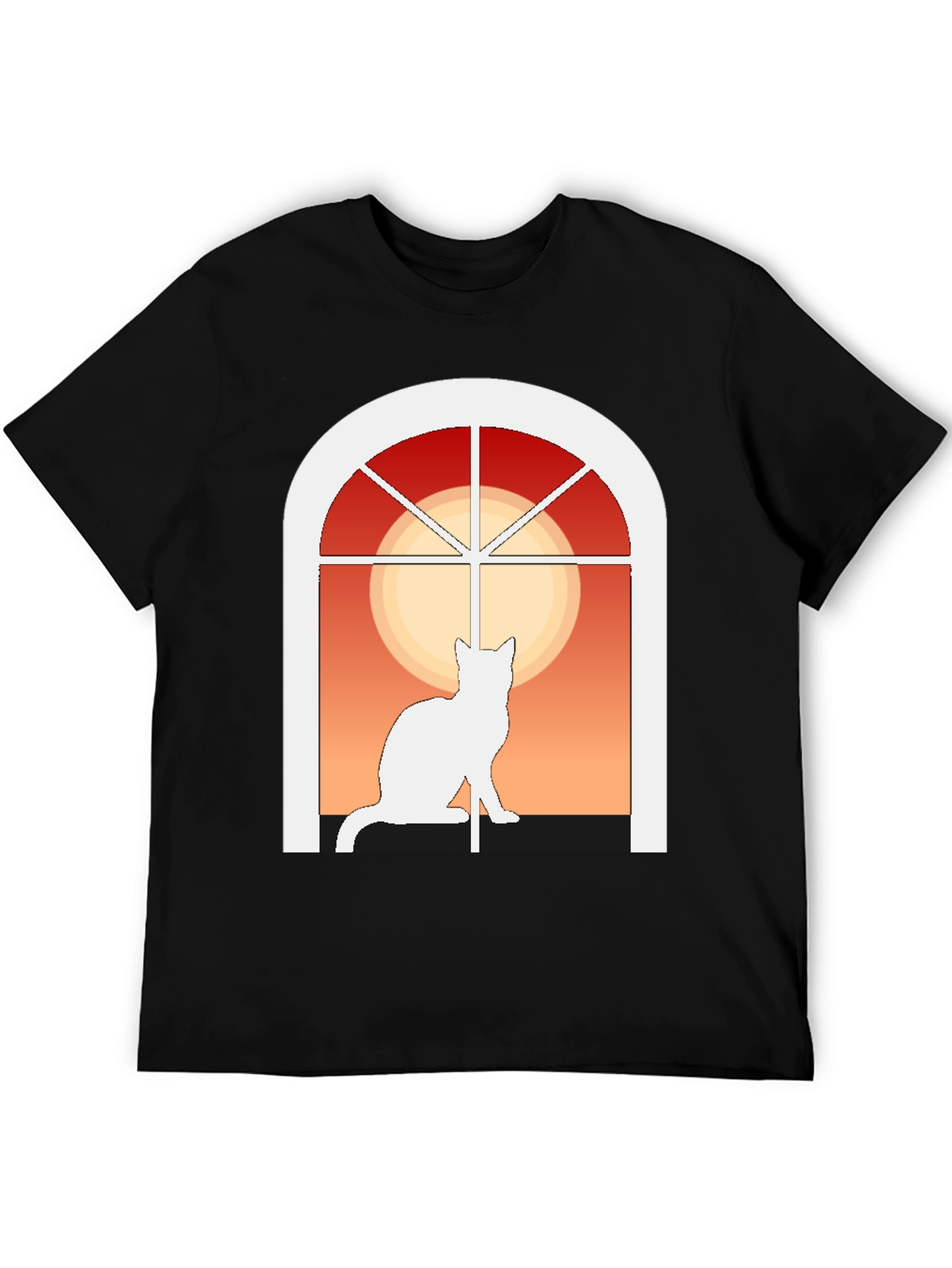 Cat Window Silhouette T-Shirt - Artistic Design