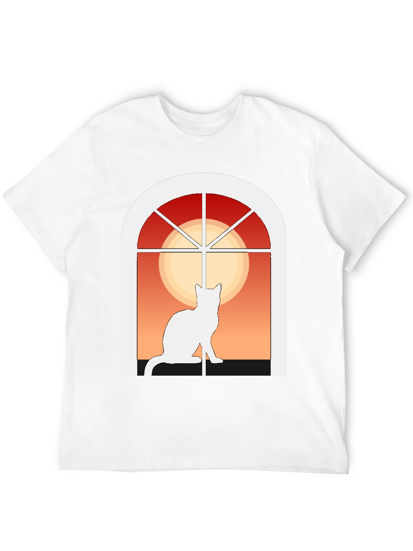 Cat Window Silhouette T-Shirt - Artistic Design