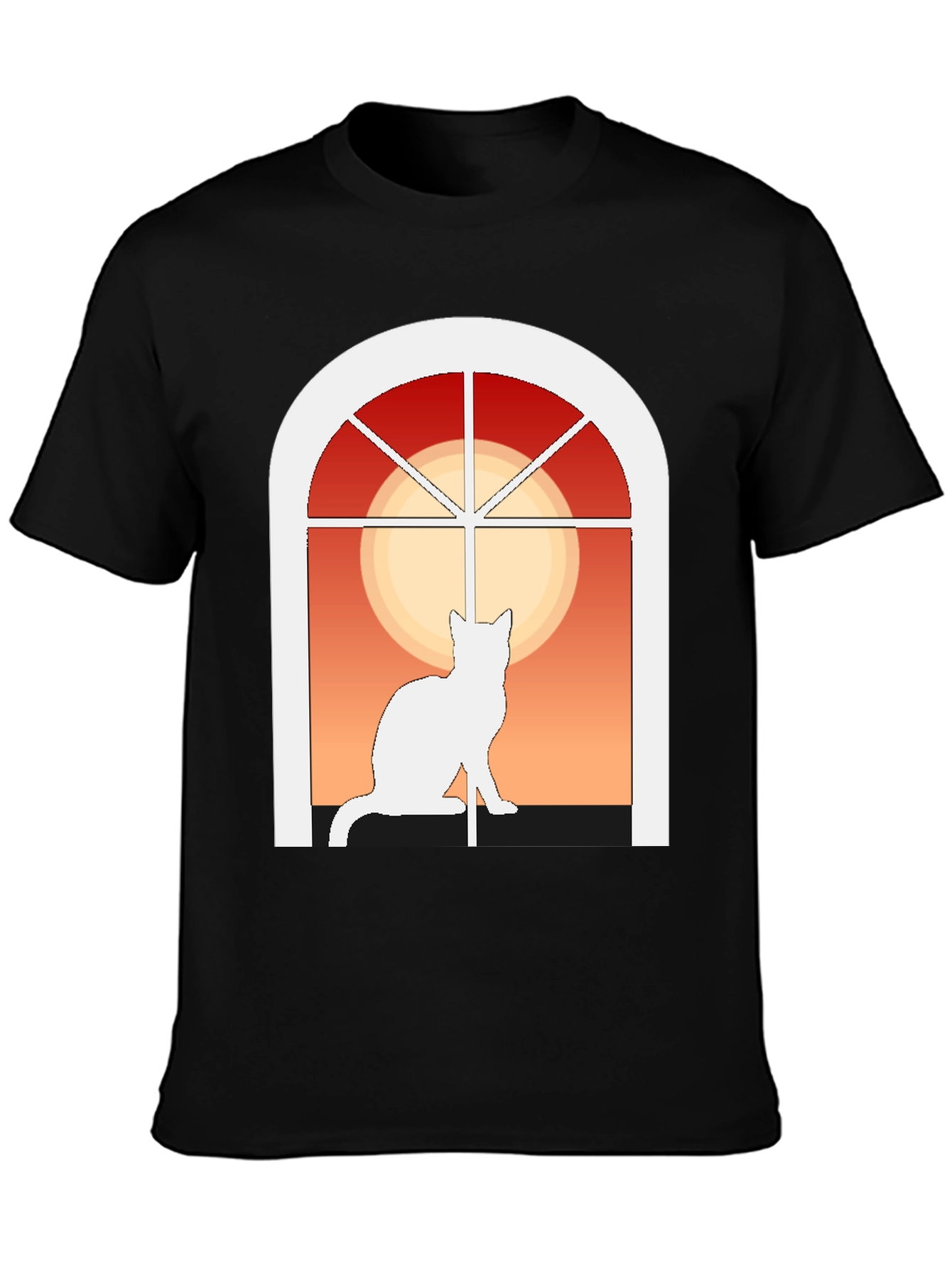 Cat Window Silhouette T-Shirt - Artistic Design