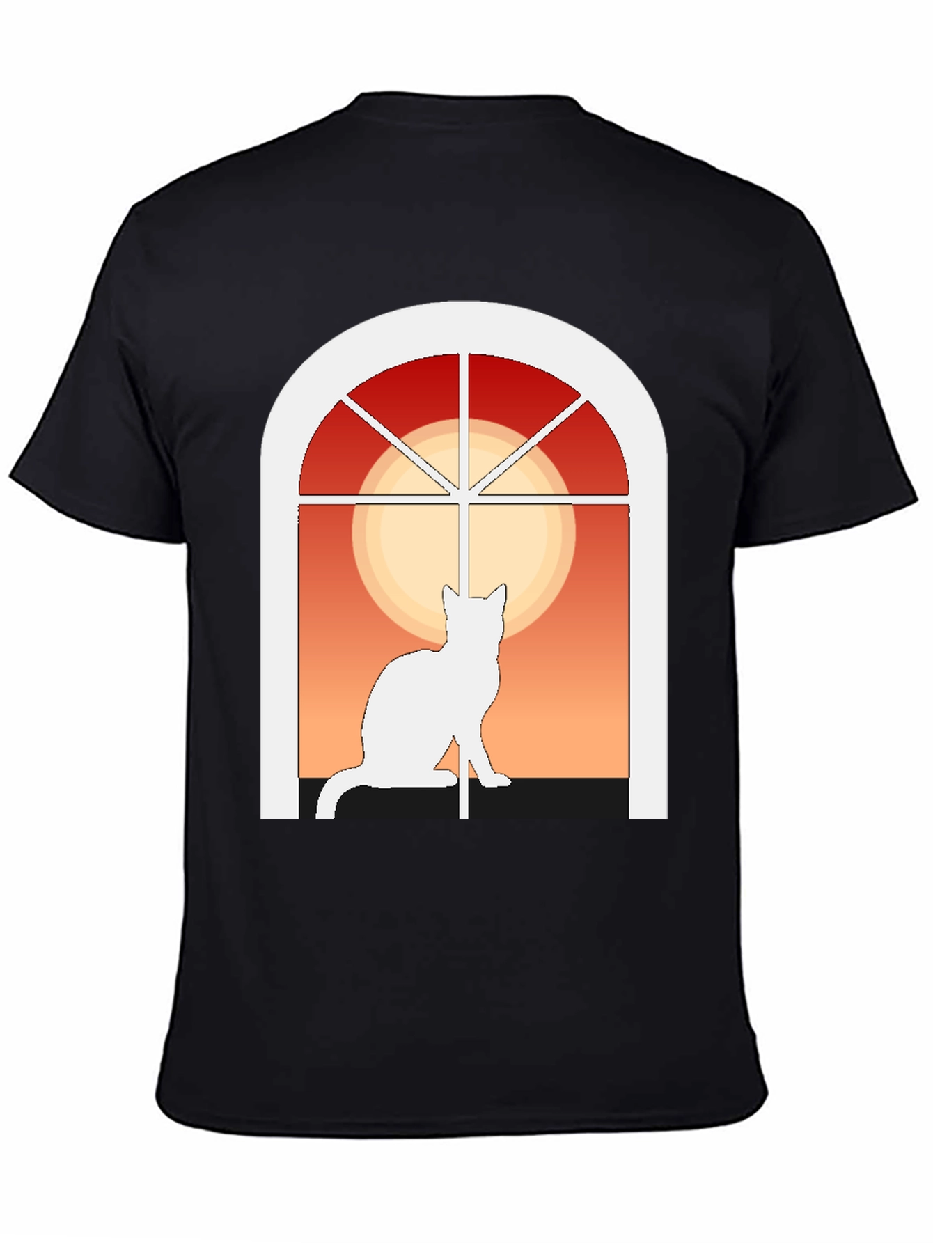 Cat Window Silhouette T-Shirt - Artistic Design