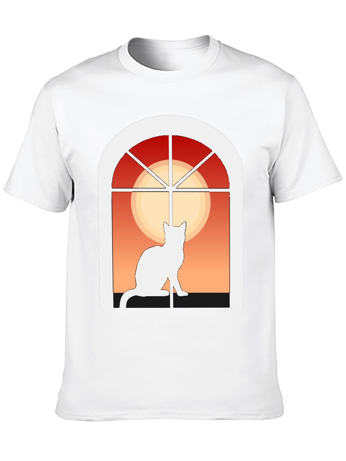 Cat Window Silhouette T-Shirt - Artistic Design
