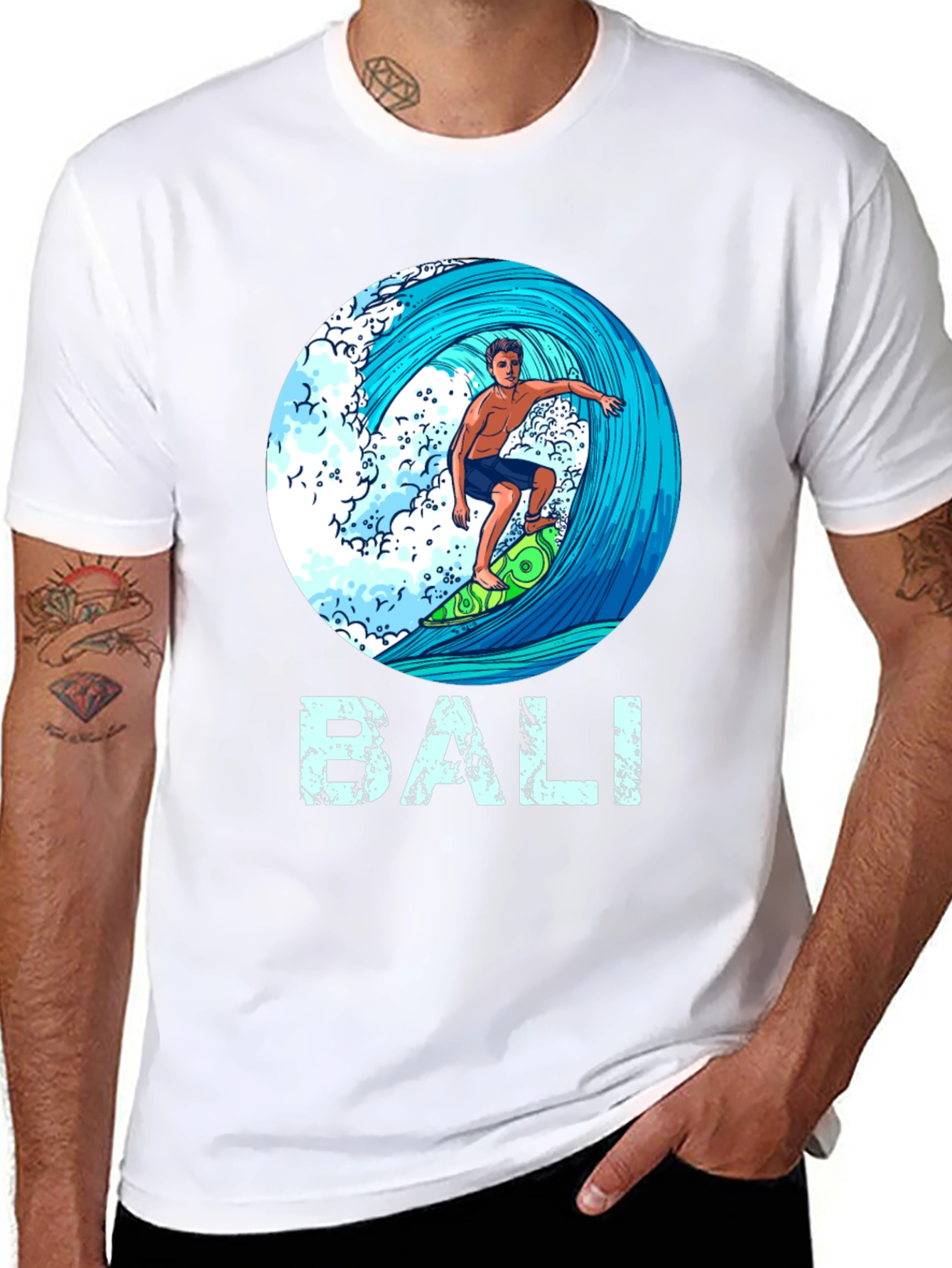 Bali Surfer Graphic T-Shirt - Tropical Island Style
