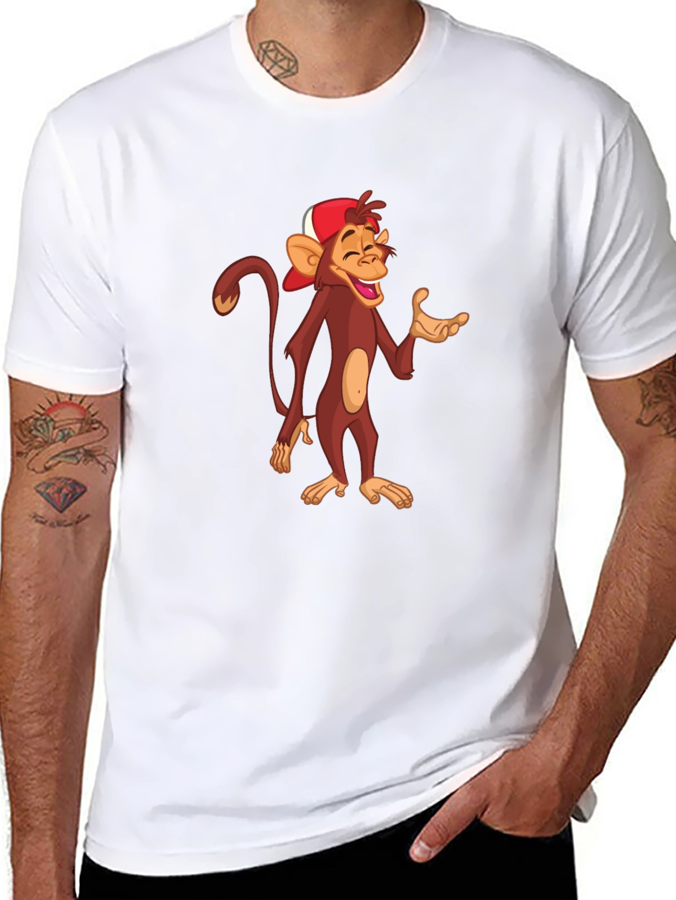 Cartoon Monkey Graphic T-Shirt - Casual Black Tee