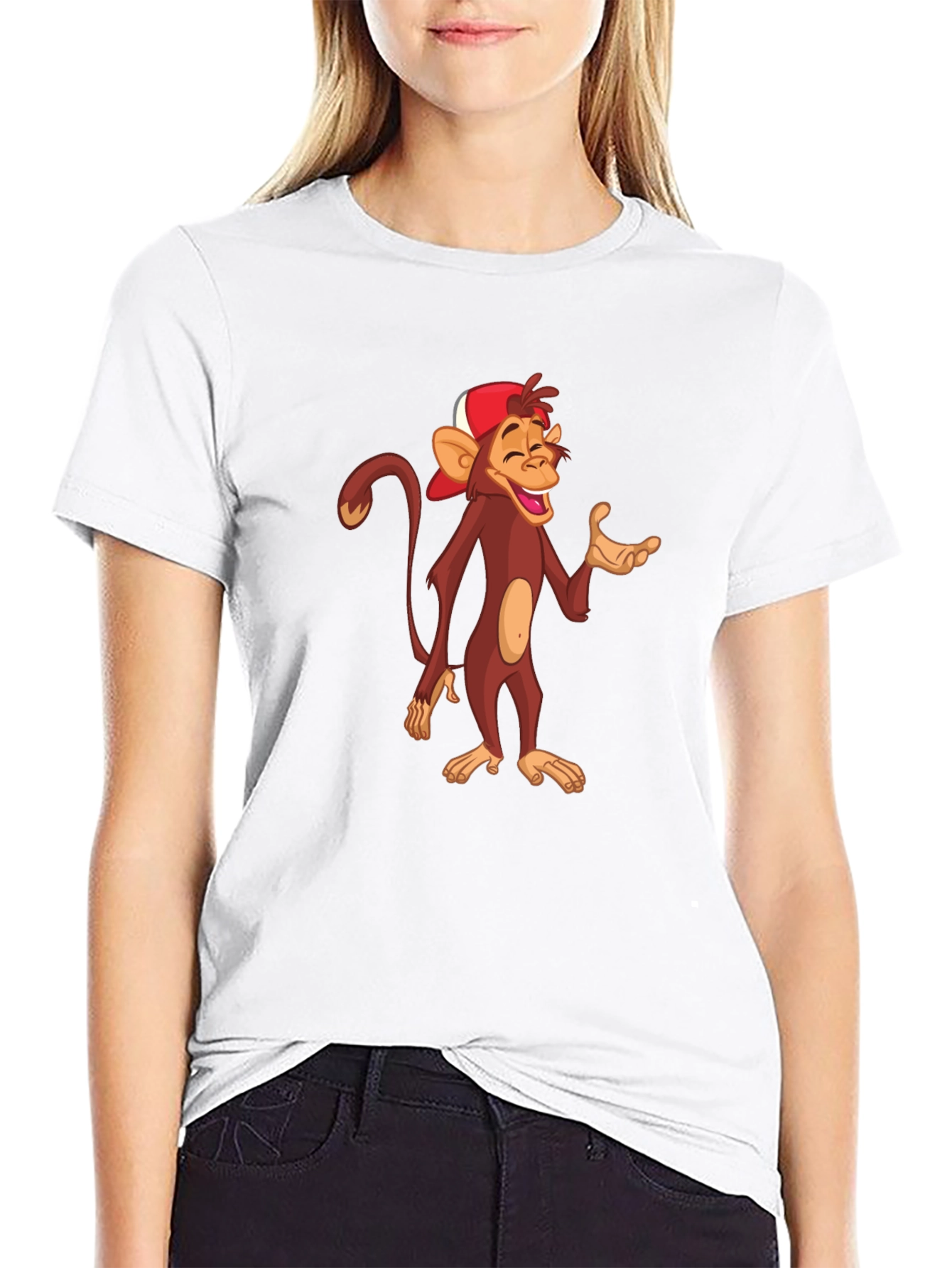Cartoon Monkey Graphic T-Shirt - Casual Black Tee