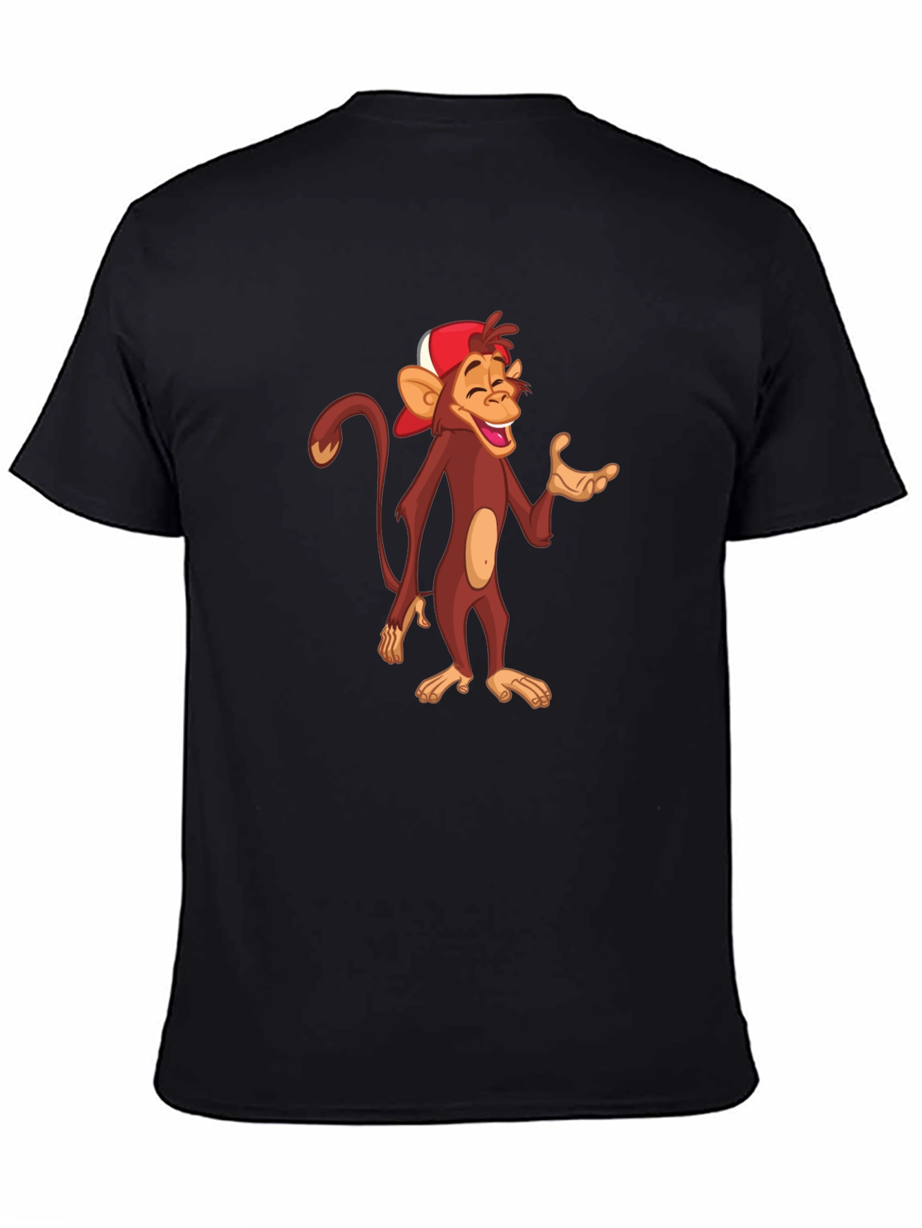 Cartoon Monkey Graphic T-Shirt - Casual Black Tee