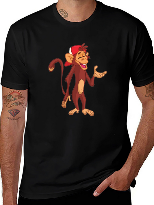 Cartoon Monkey Graphic T-Shirt - Casual Black Tee