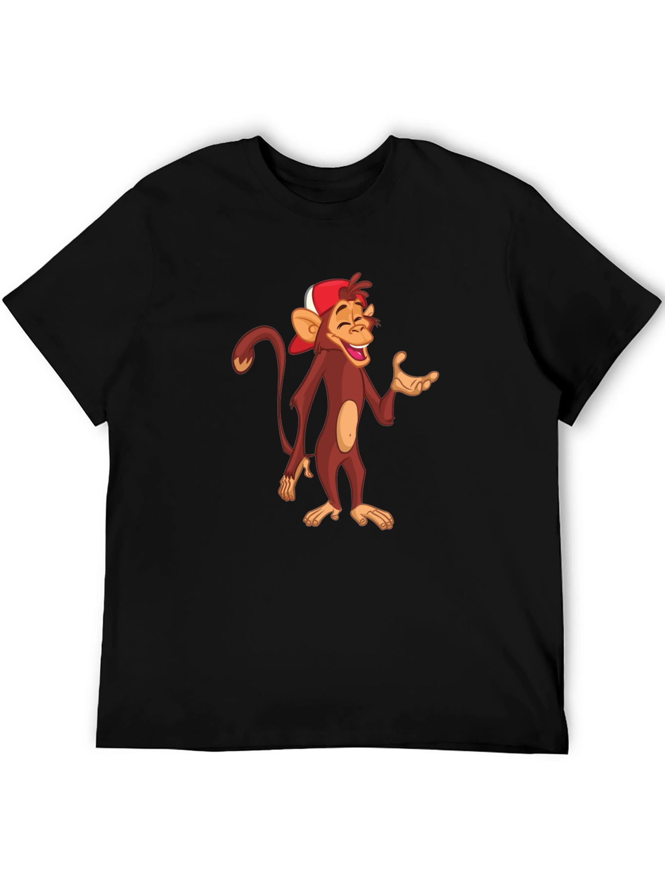 Cartoon Monkey Graphic T-Shirt - Casual Black Tee