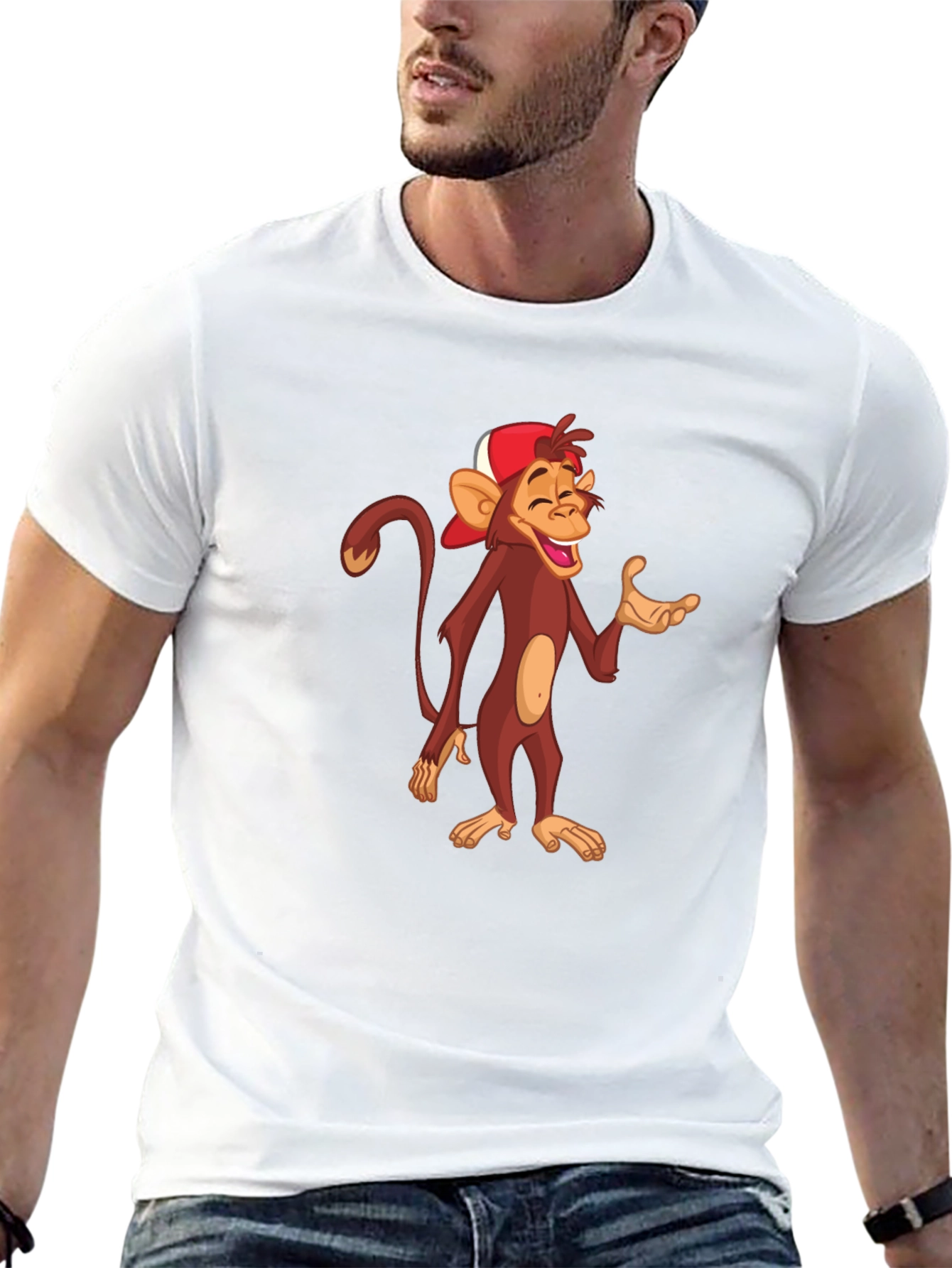 Cartoon Monkey Graphic T-Shirt - Casual Black Tee